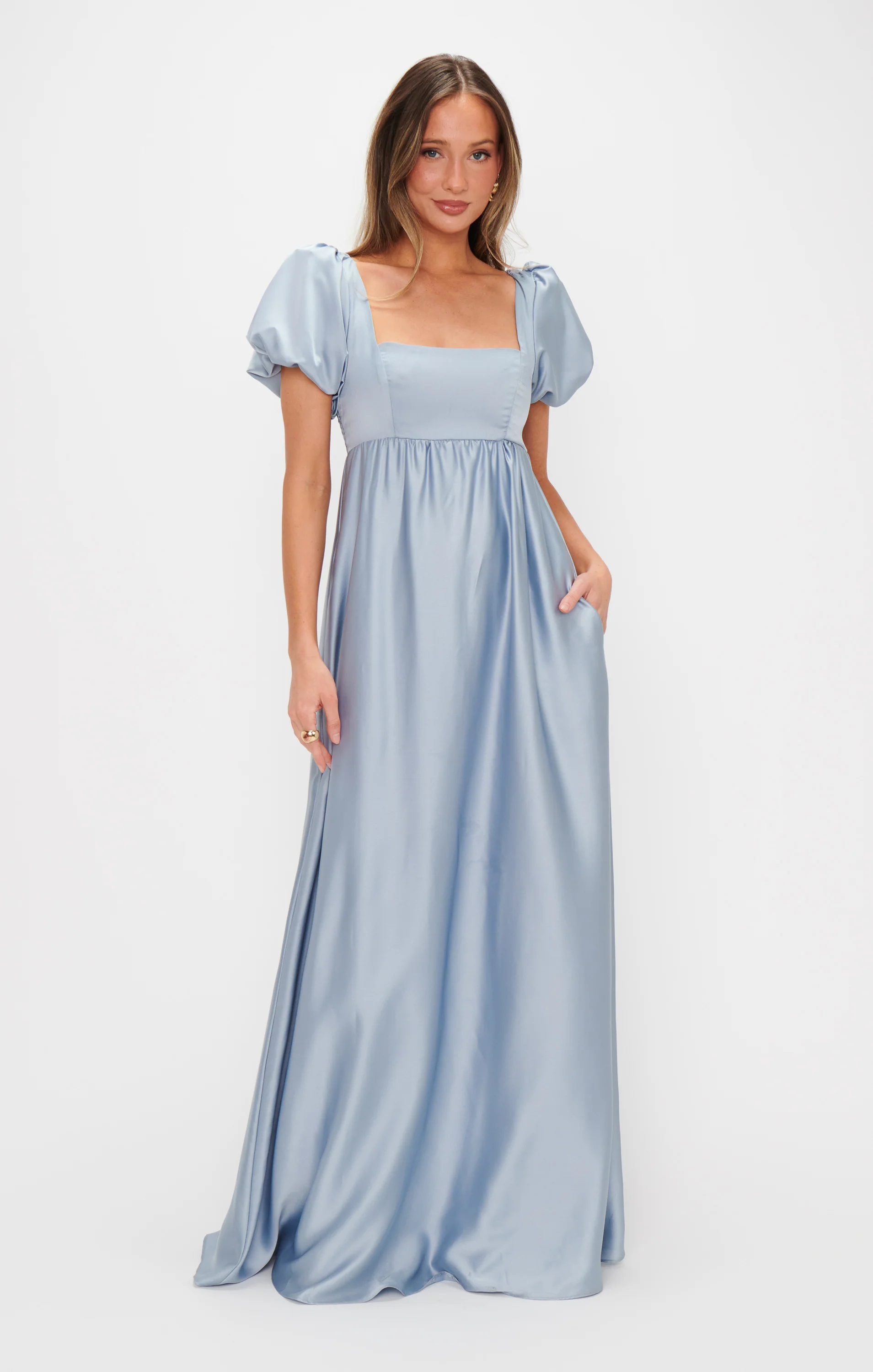 Nora Maxi Dress ~ Steel Blue Luxe Satin - Image 3