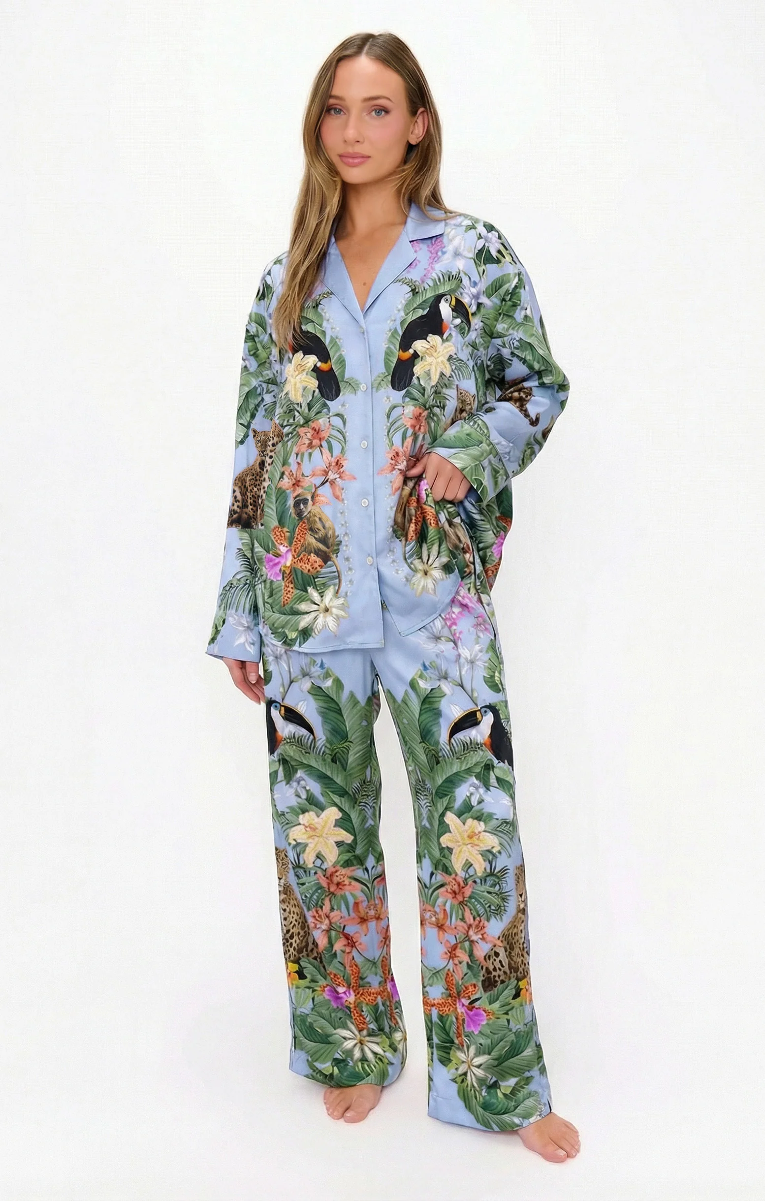 Overslept PJ Set ~ Wild Jungle Mirage Silky - Image 2