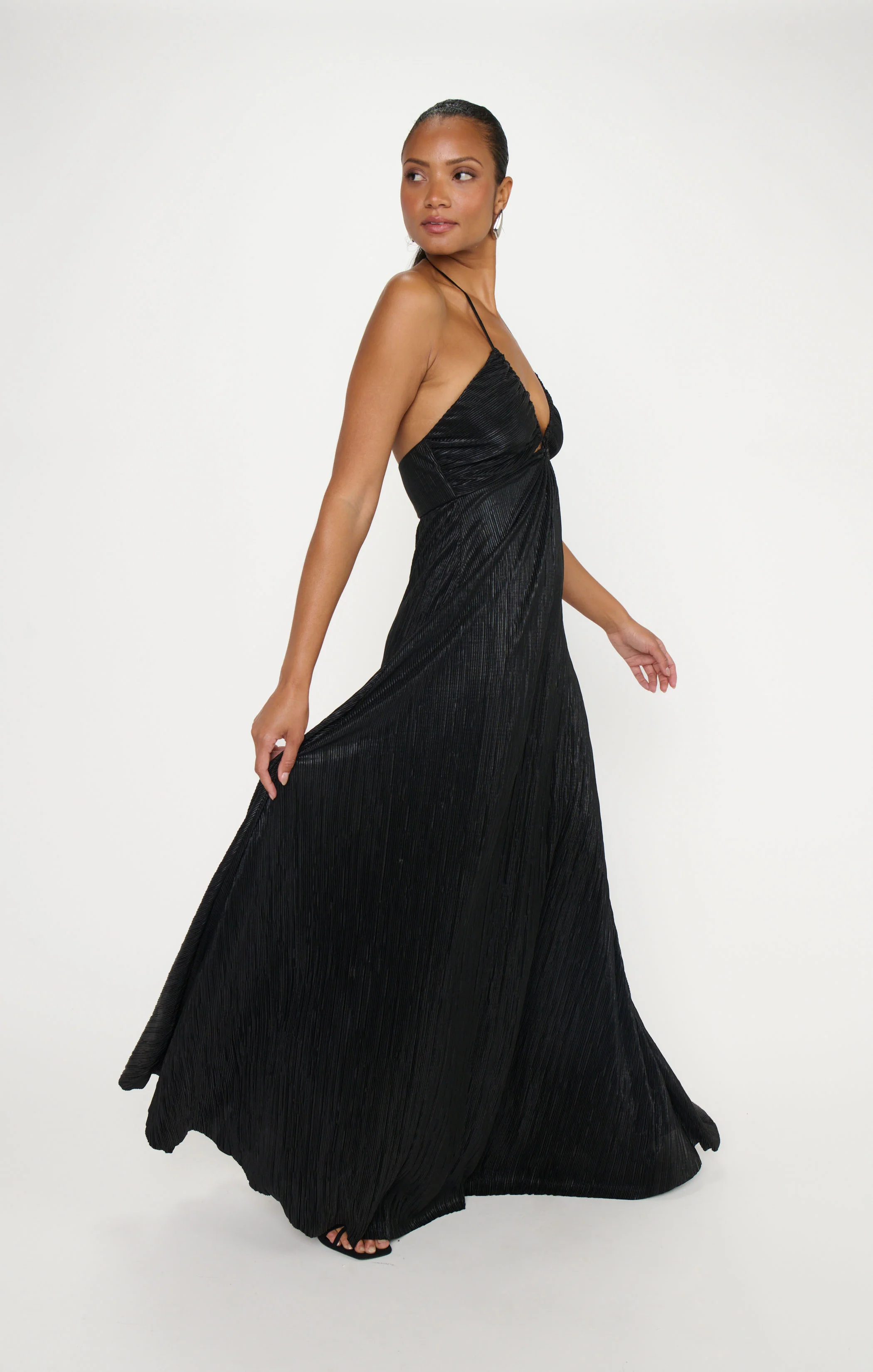 Paros Maxi Dress ~ Pleated Black Gloss - Image 3