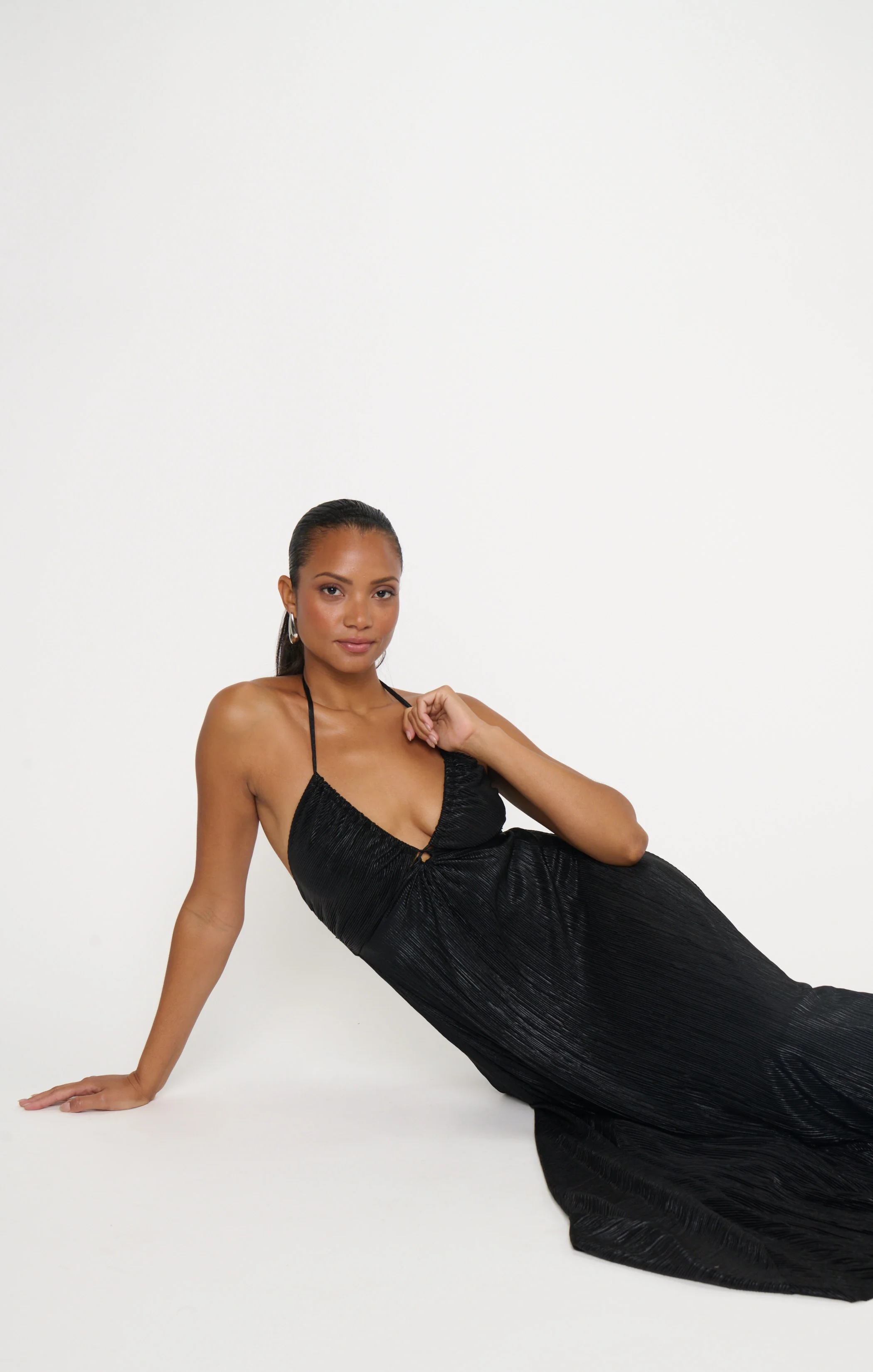 Paros Maxi Dress ~ Pleated Black Gloss - Image 6