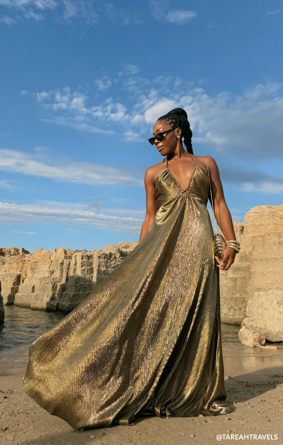Paros Maxi Dress ~ Pleated Gold - Image 4
