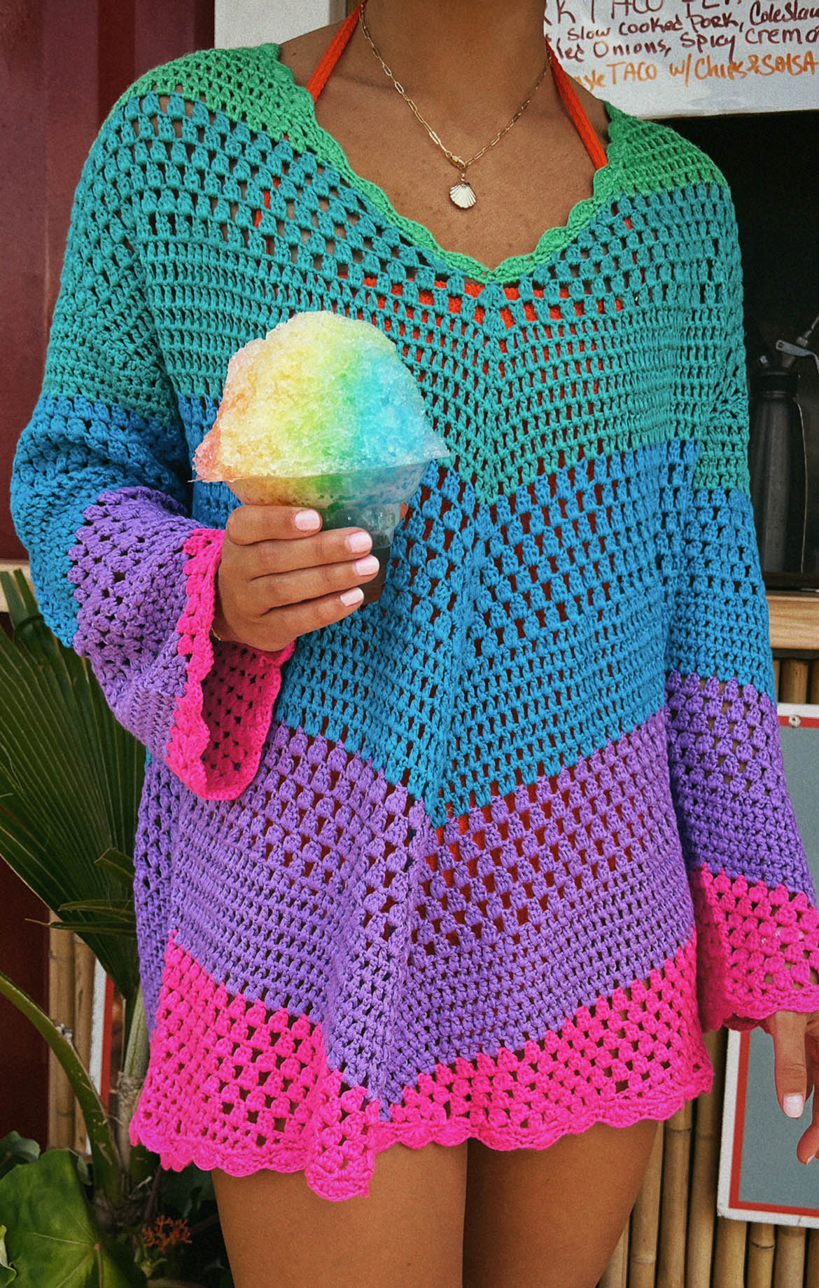 Paula V Neck Pullover ~ Chevron Stripe Crochet - Image 2