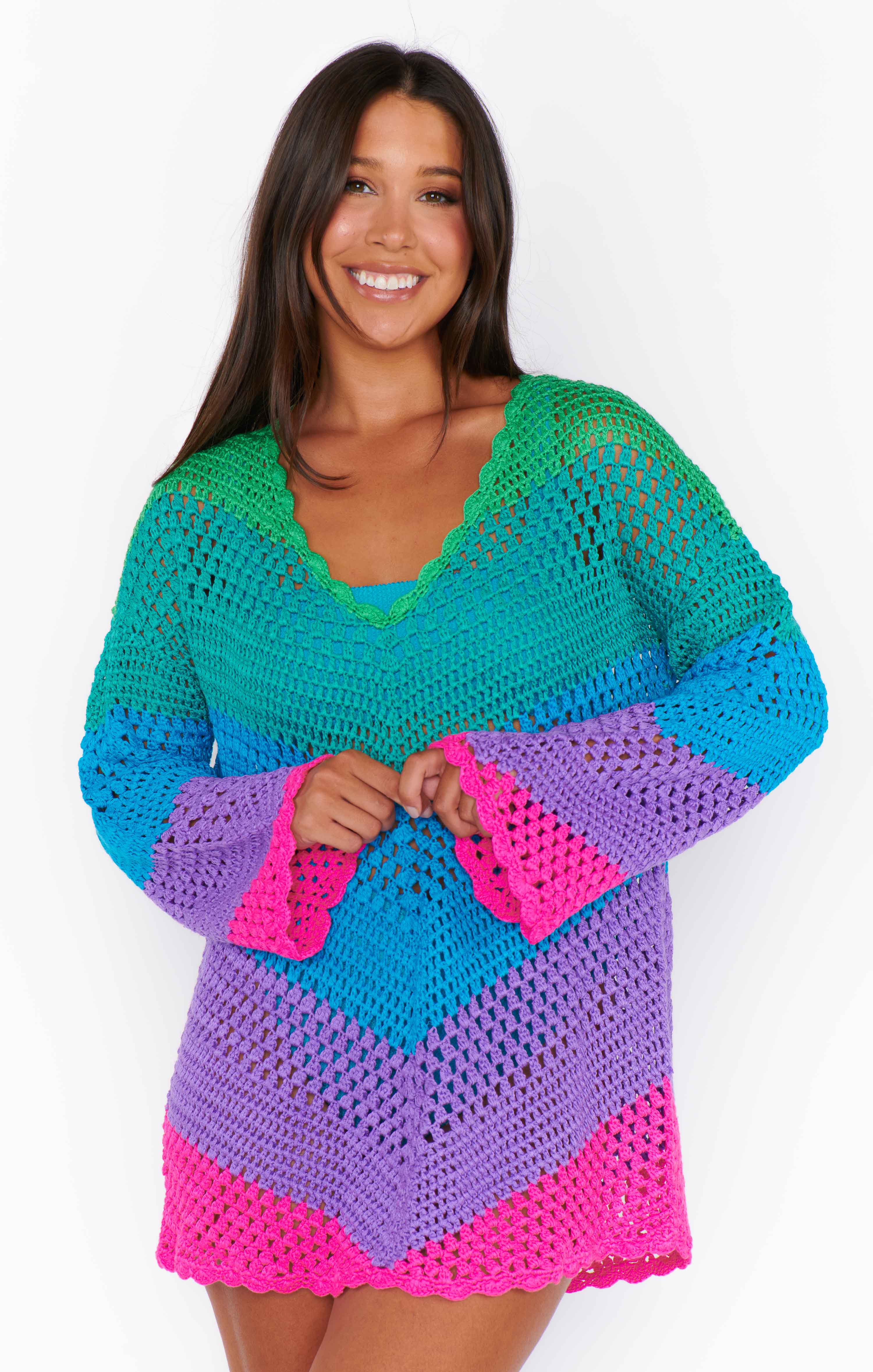 Paula V Neck Pullover ~ Chevron Stripe Crochet - Image 3