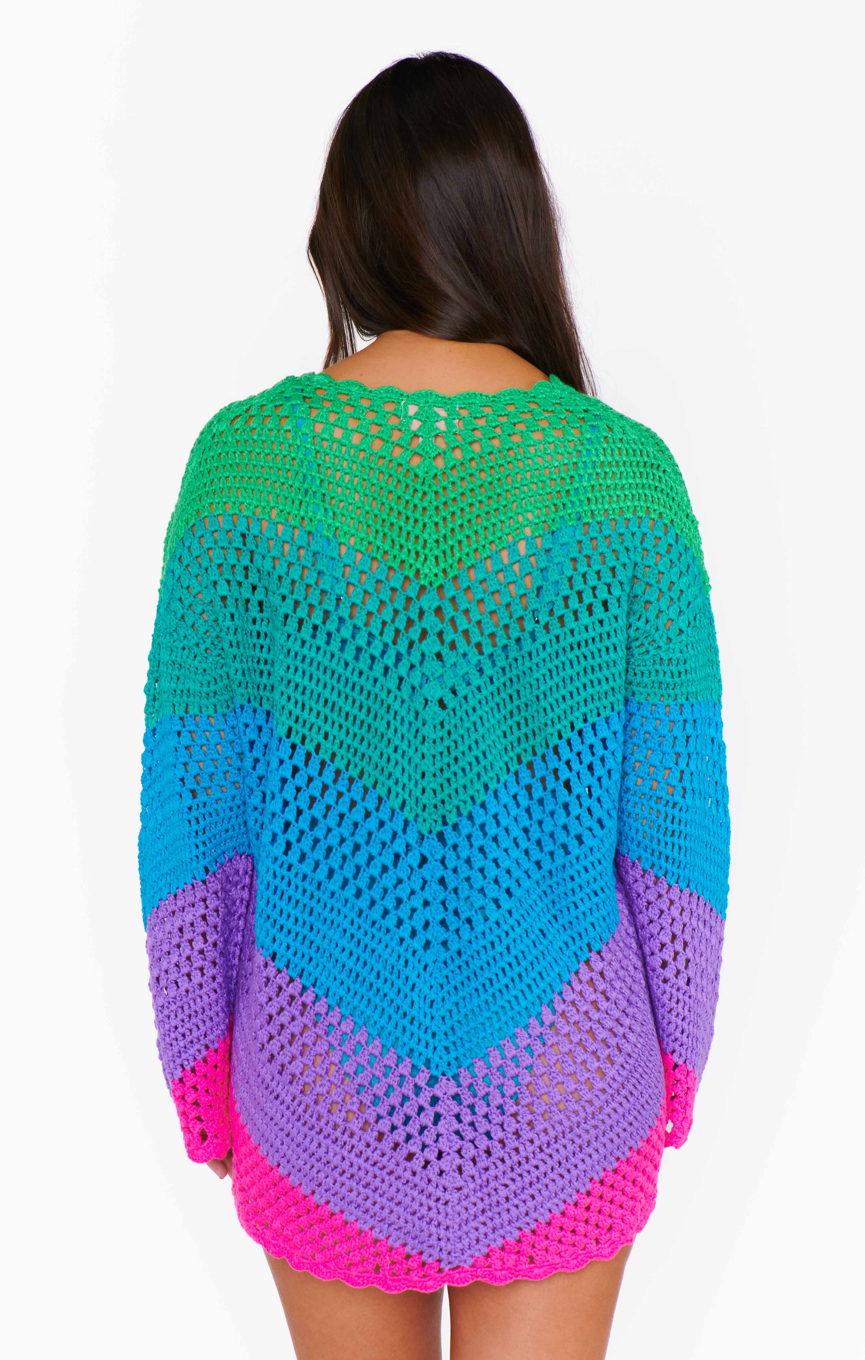 Paula V Neck Pullover ~ Chevron Stripe Crochet - Image 4