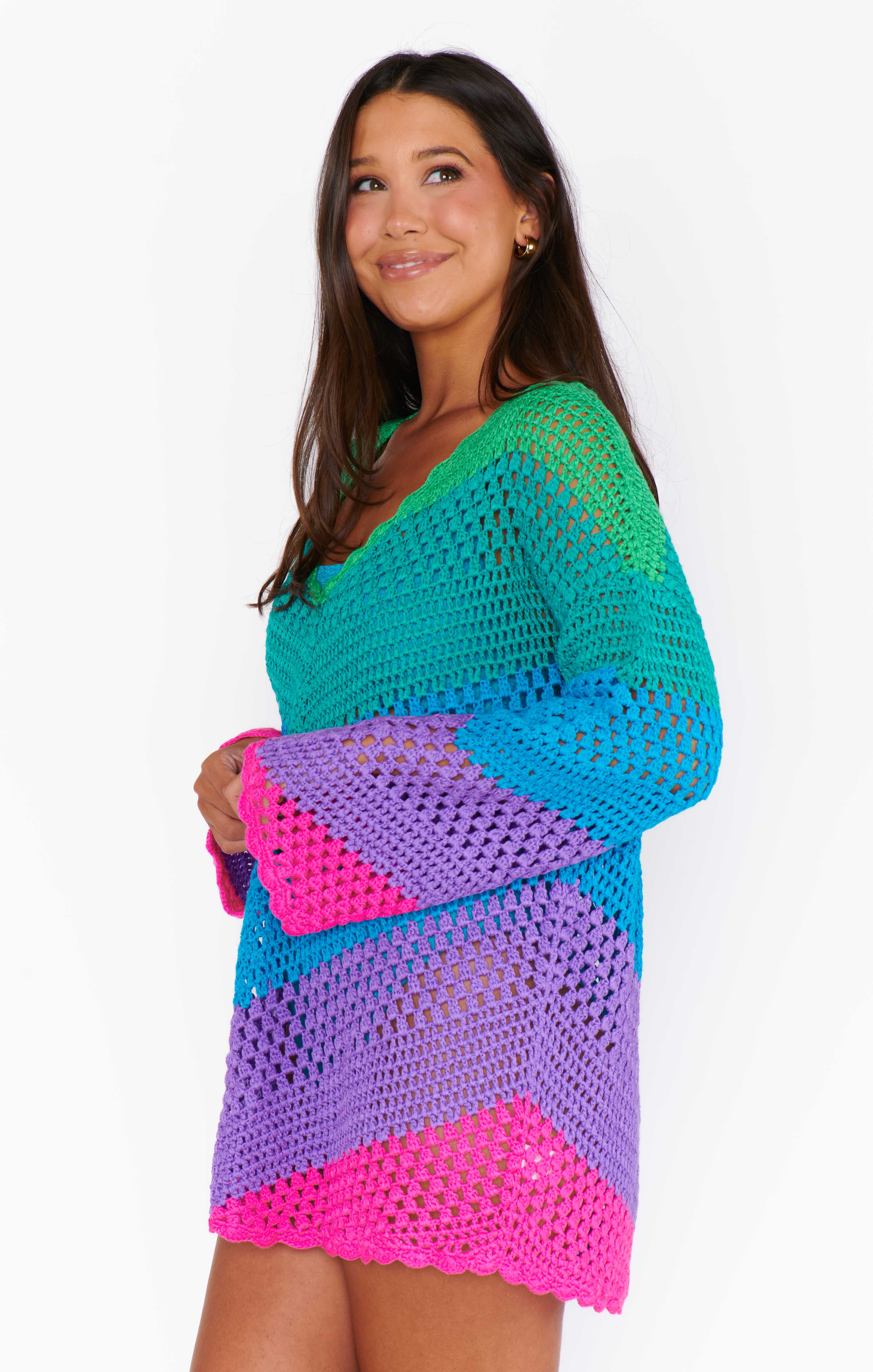 Paula V Neck Pullover ~ Chevron Stripe Crochet - Image 6