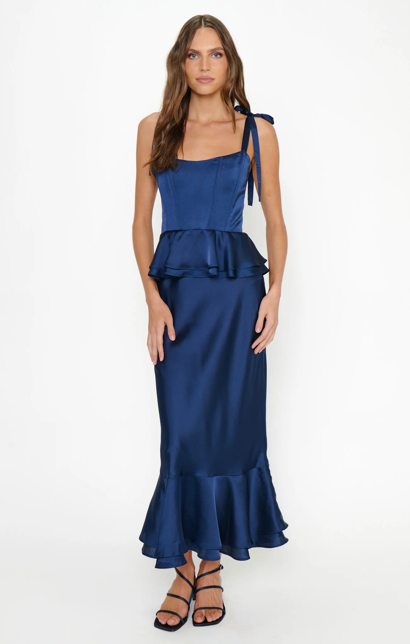 Pauline Peplum Dress ~ Midnight Navy Luxe Satin - Image 4