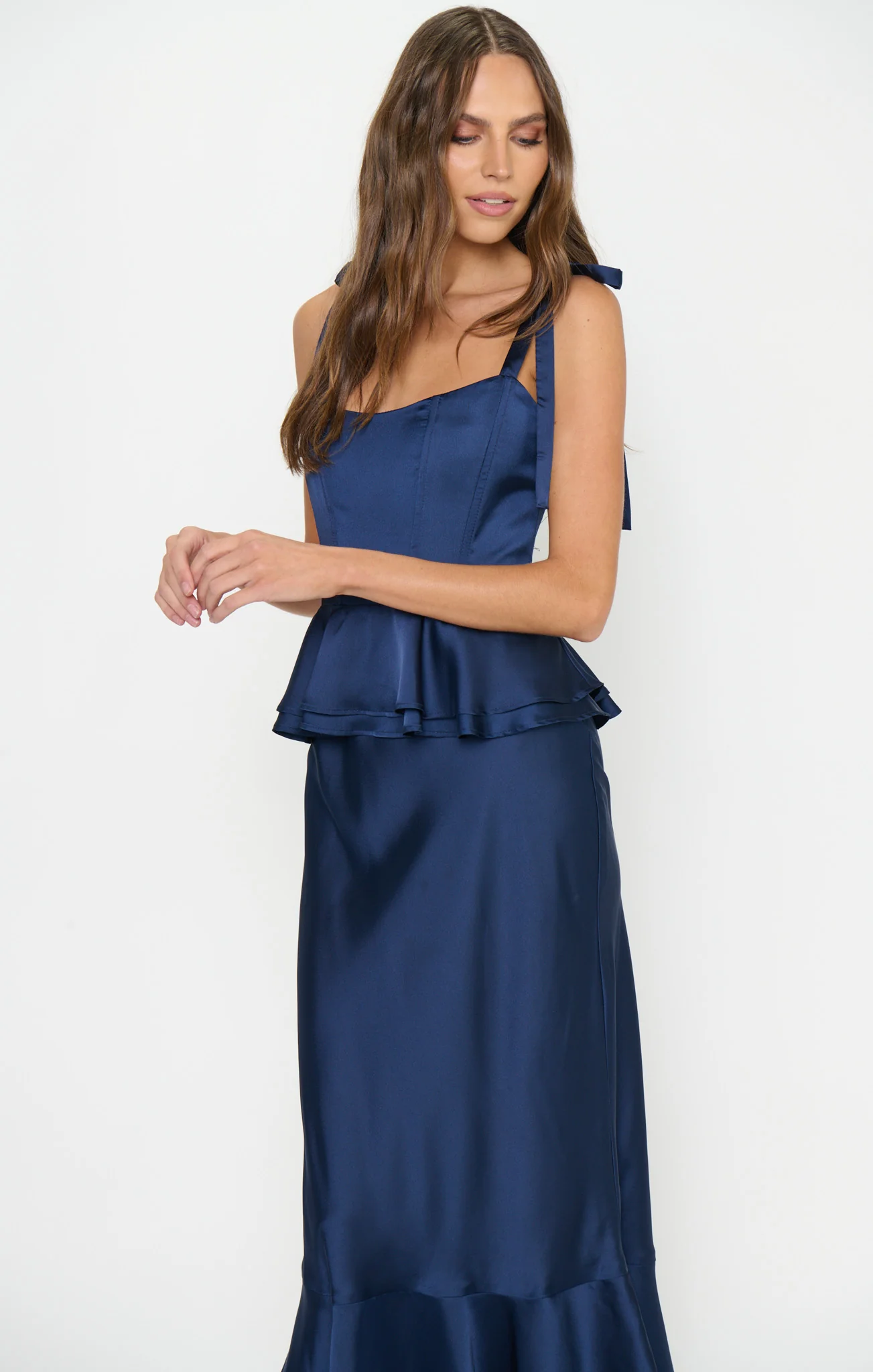 Pauline Peplum Dress ~ Midnight Navy Luxe Satin - Image 5