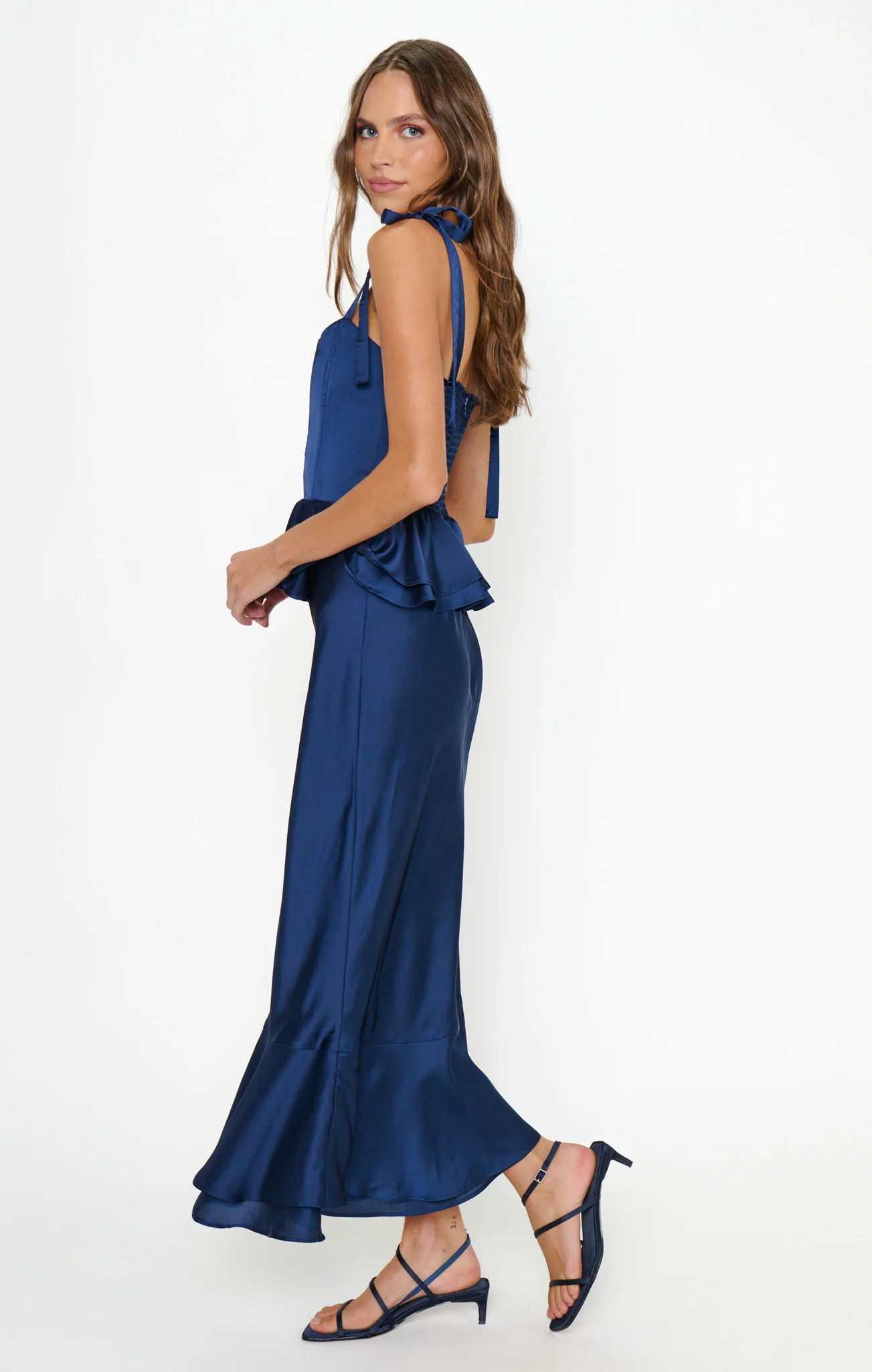 Pauline Peplum Dress ~ Midnight Navy Luxe Satin - Image 6