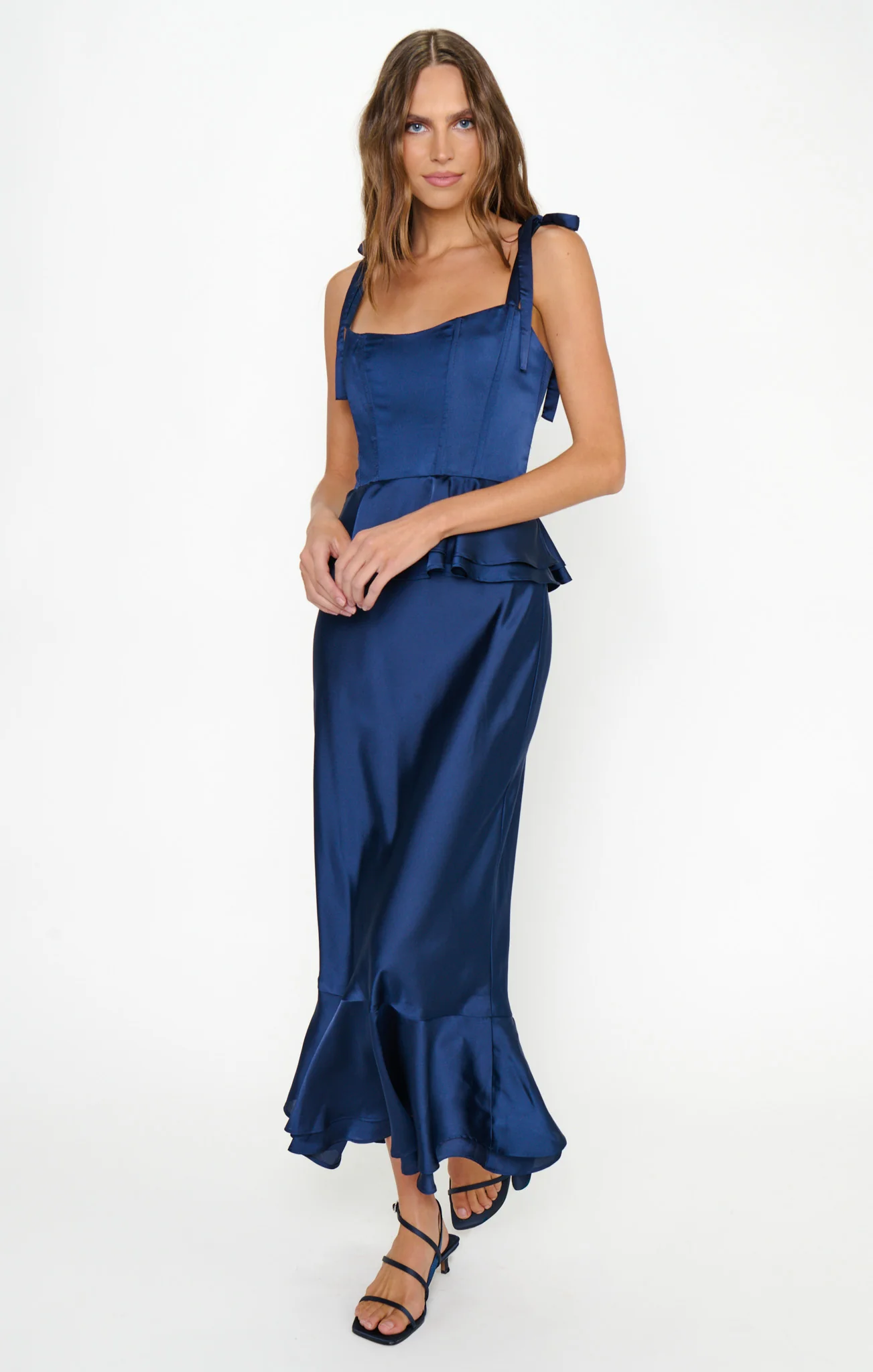 Pauline Peplum Dress ~ Midnight Navy Luxe Satin - Image 7