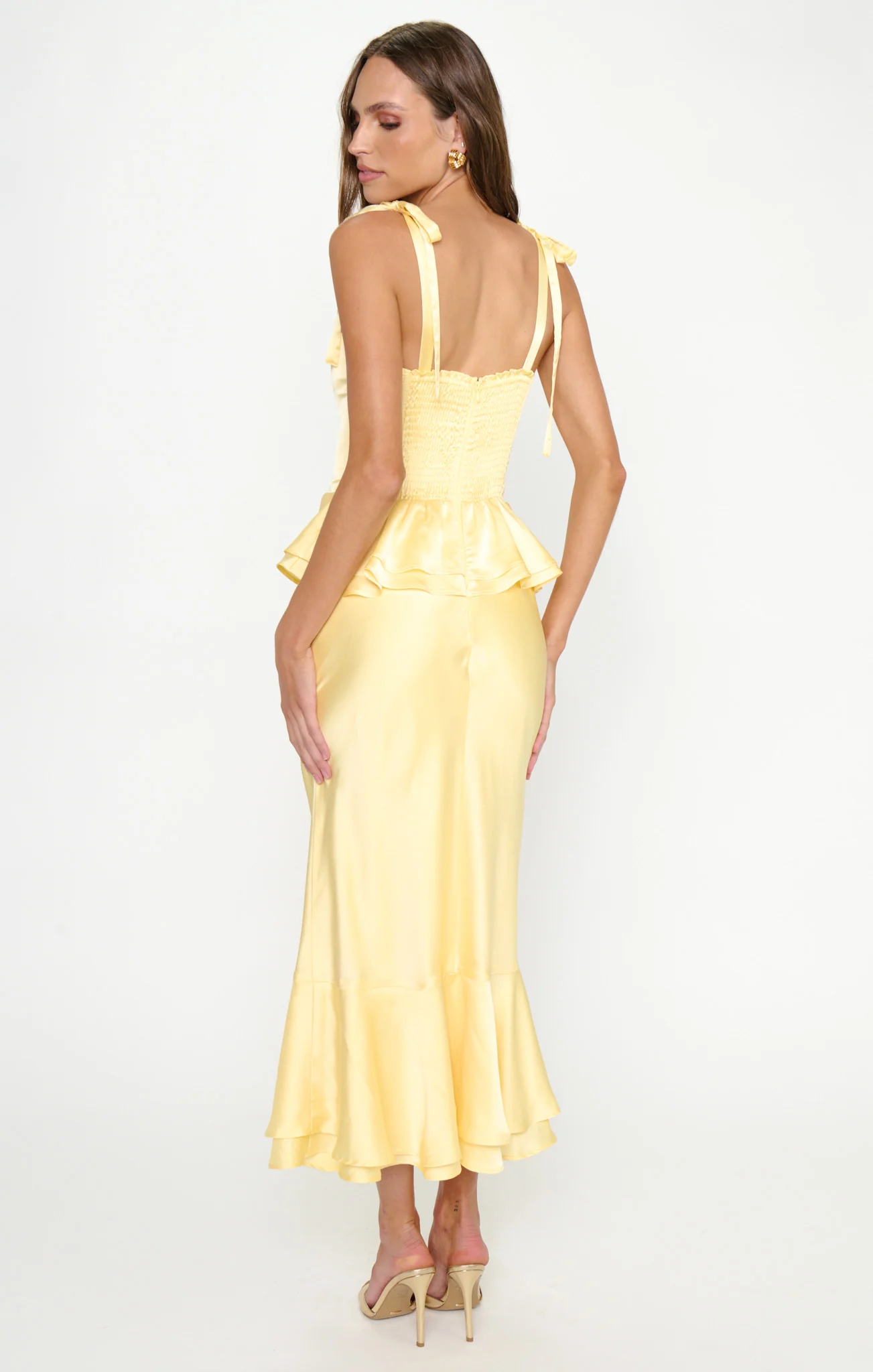 Pauline Peplum Dress ~ Pale Yellow Luxe Satin - Image 5