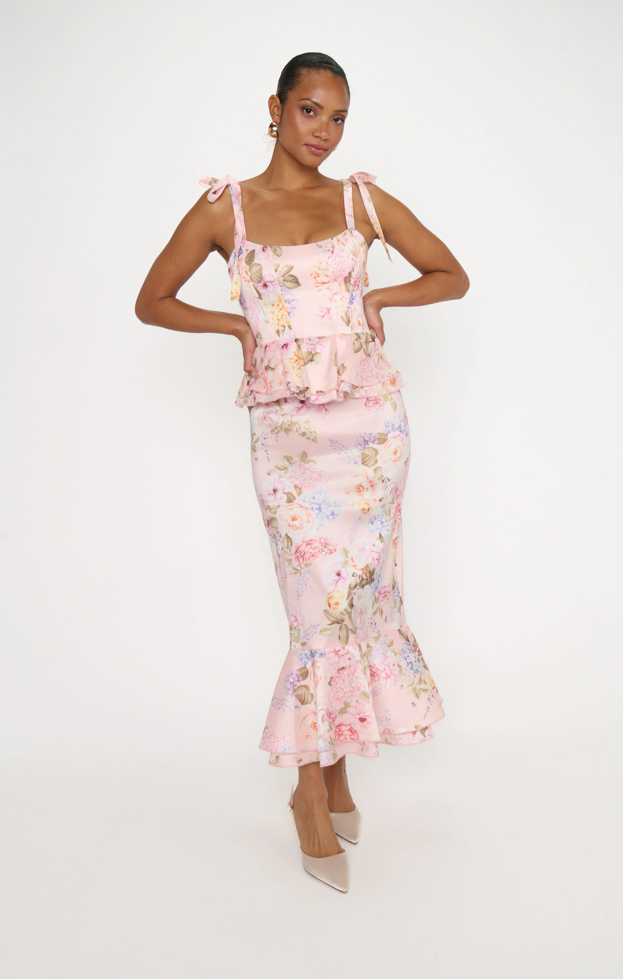 Pauline Peplum Dress ~ Powder Pink Blooms Taffeta - Image 4