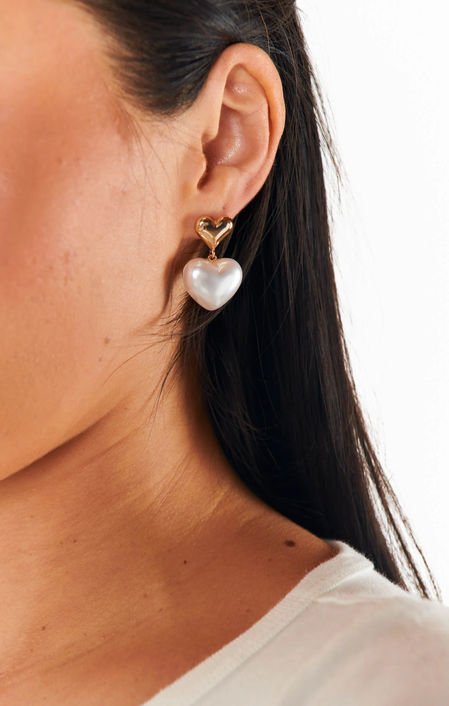 Pearly Hearts Drop Earring ~ Gold/Pearl - Image 3