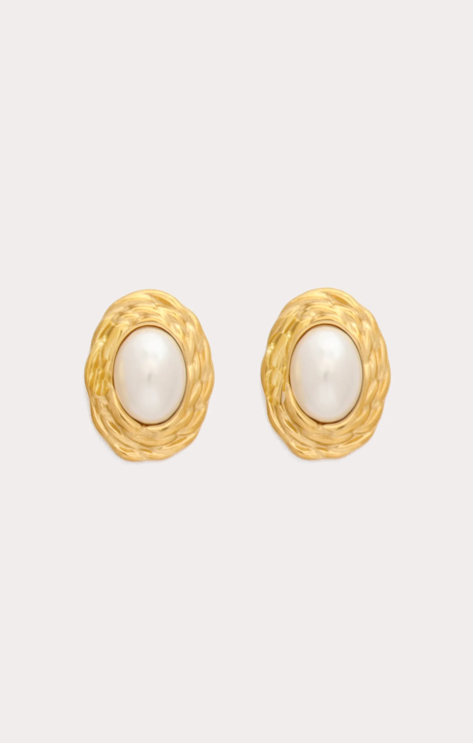 Petit Moments Oval Pearl Stud Earrings ~ Gold - Image 2