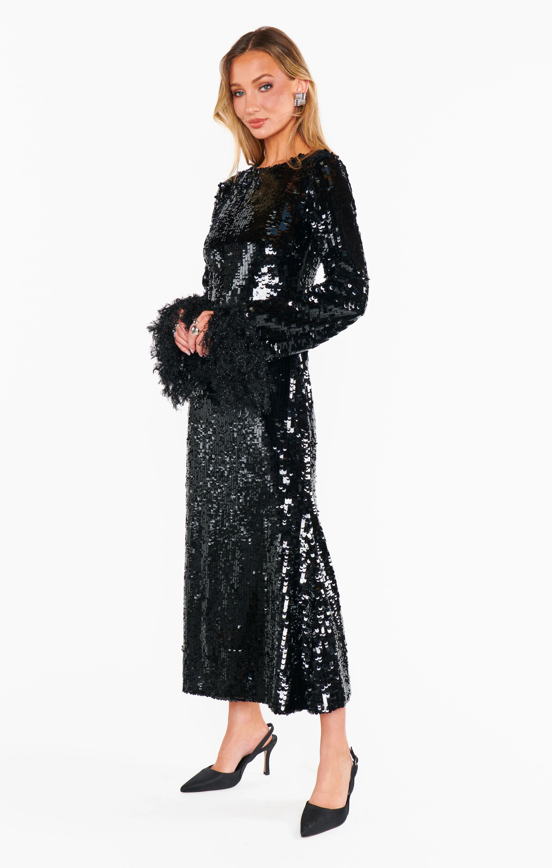Priscilla Dress ~ Black Sequins with Fringe - Image 6