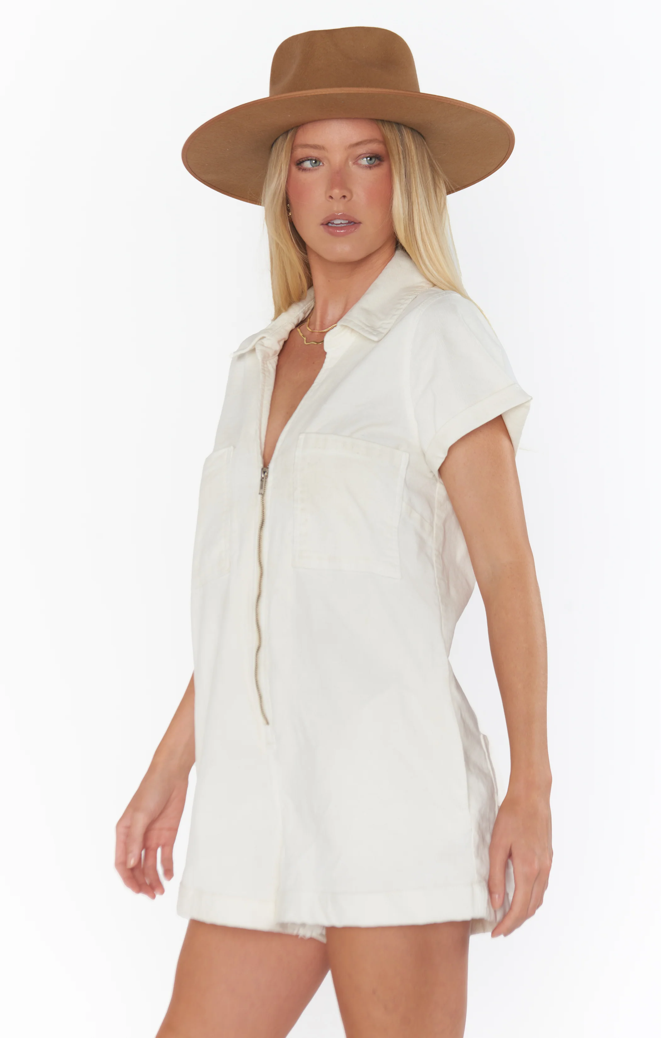 Range Zip Up Romper ~ Cream Corduroy - Image 6