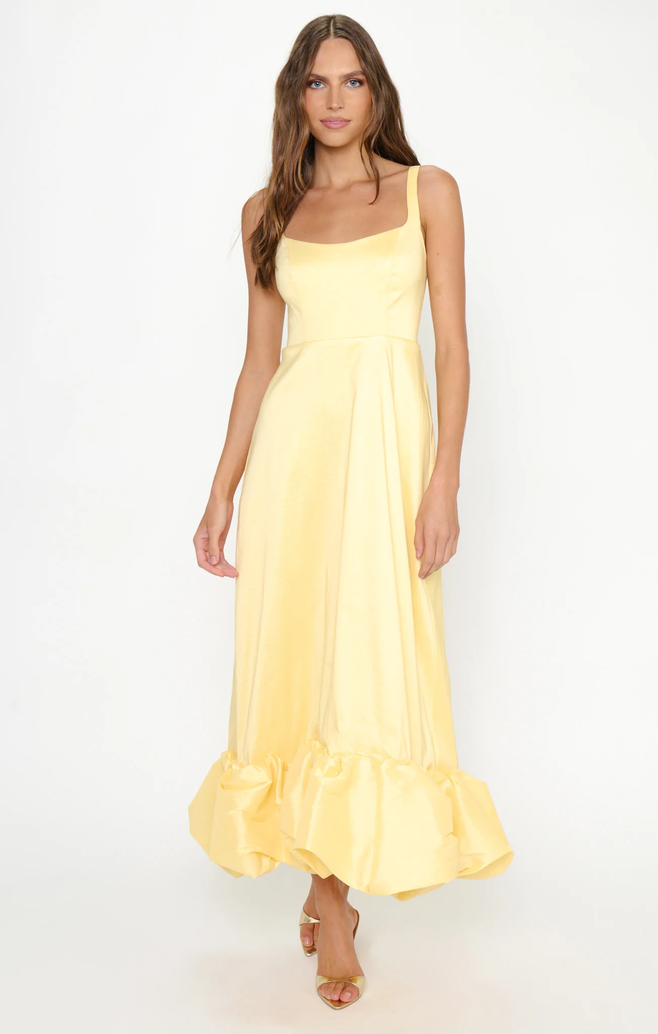 Rebecca Midi Dress ~ Pale Yellow Taffeta - Image 3