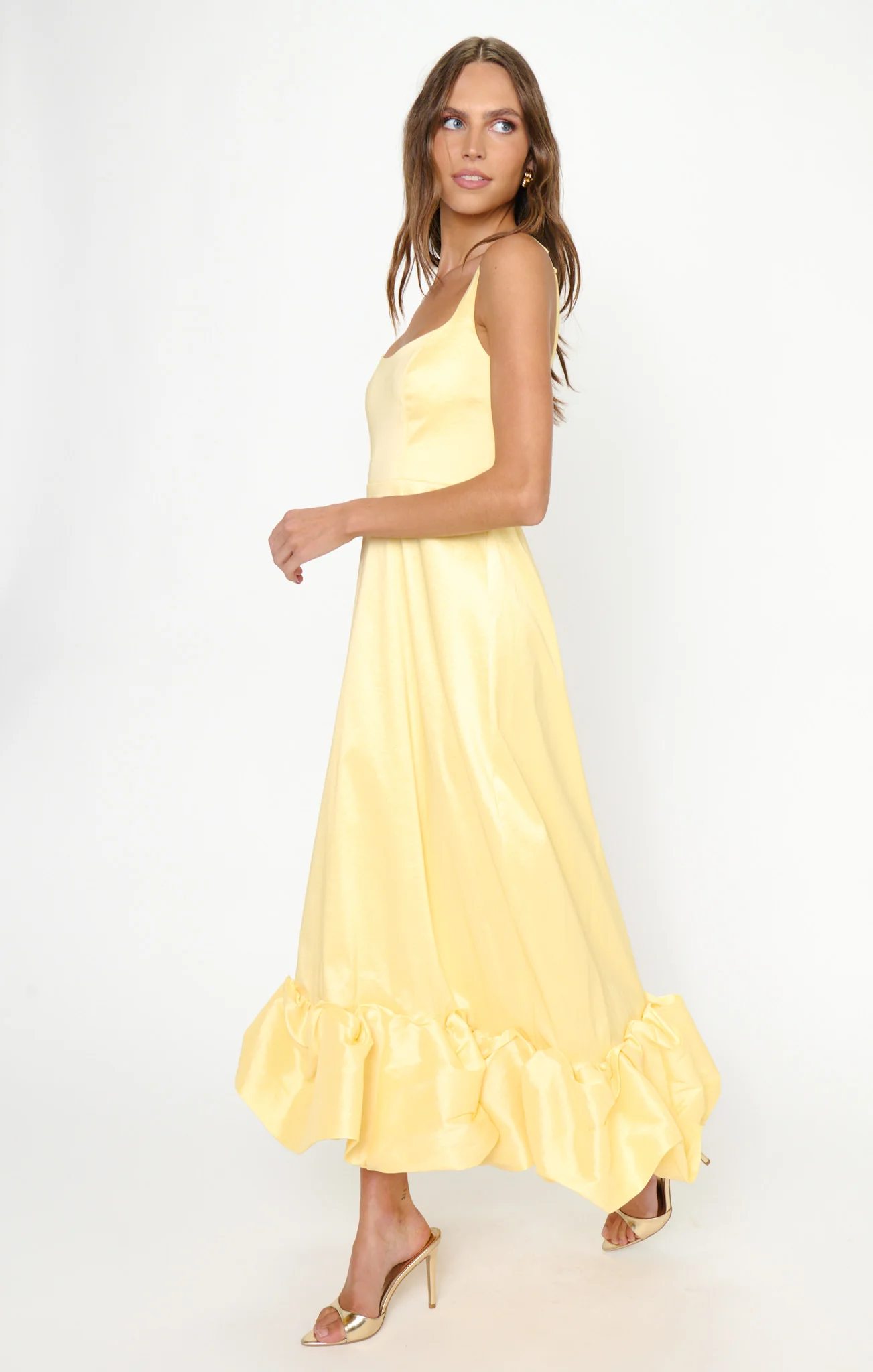 Rebecca Midi Dress ~ Pale Yellow Taffeta - Image 5