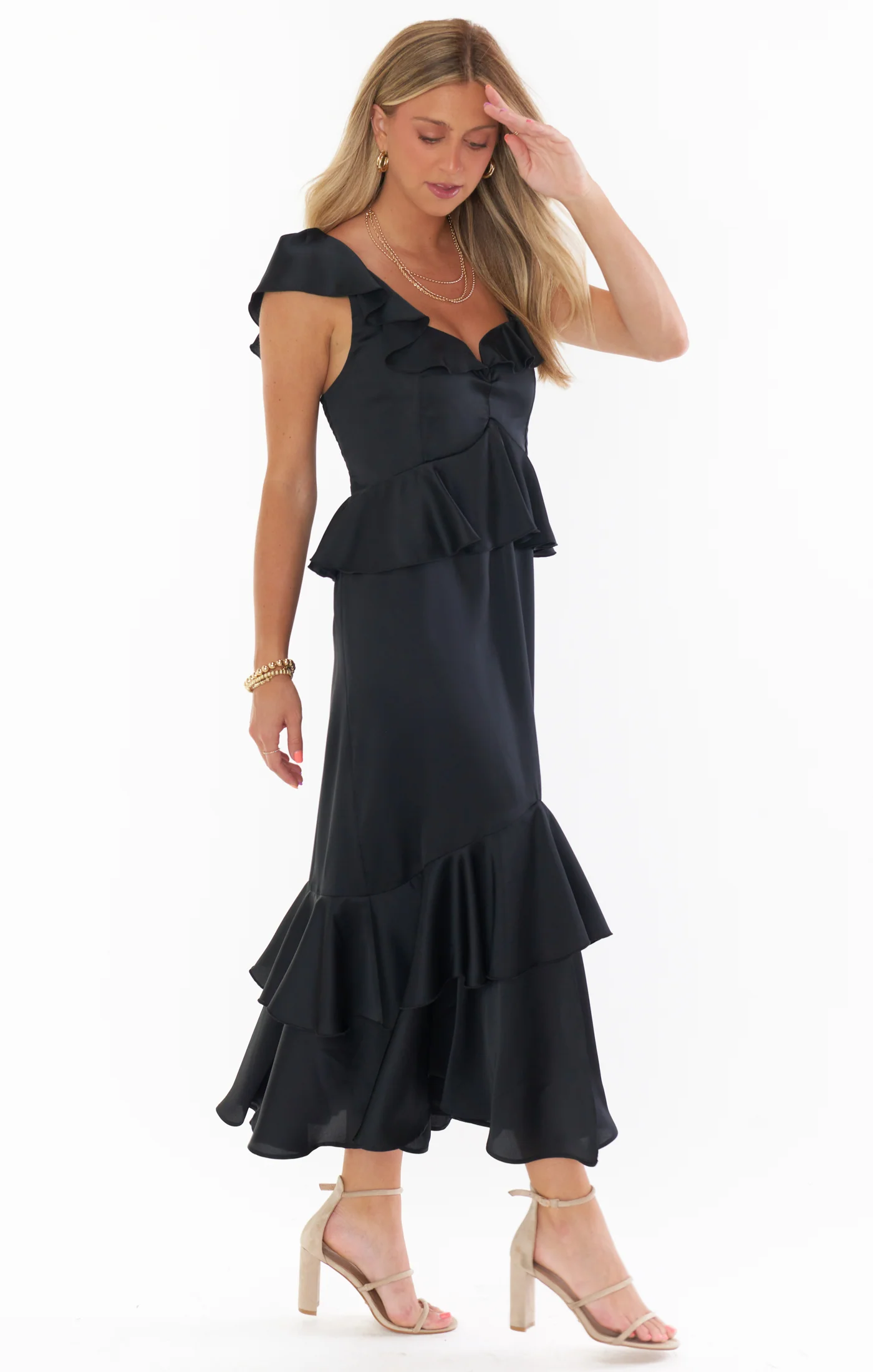 Reese Ruffle Dress ~ Black Luxe Satin - Image 2