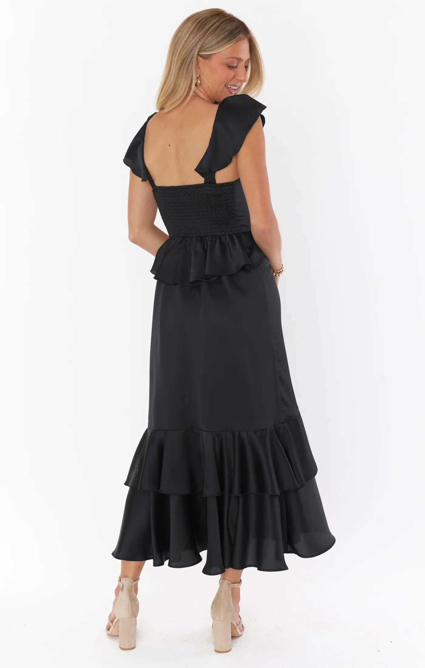 Reese Ruffle Dress ~ Black Luxe Satin - Image 3
