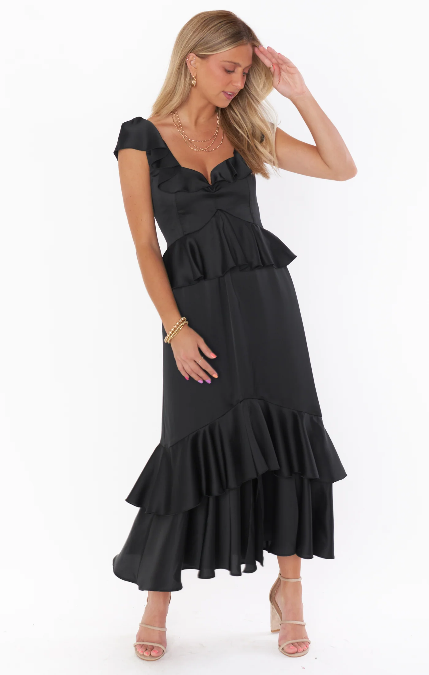 Reese Ruffle Dress ~ Black Luxe Satin - Image 4