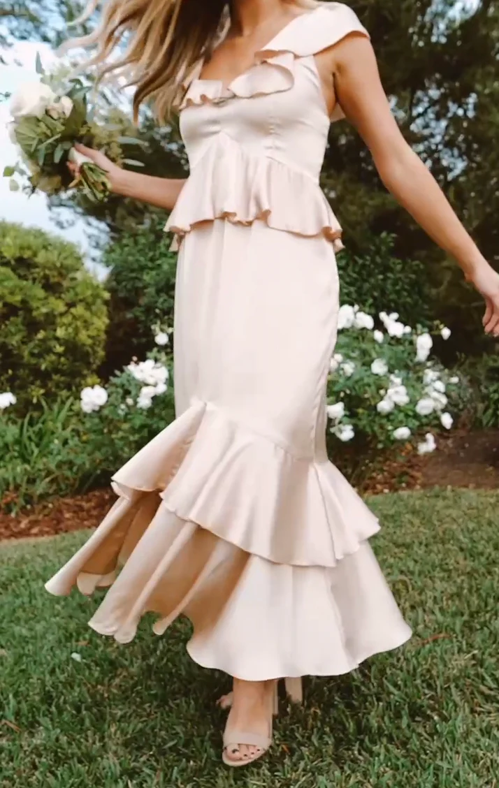 Reese Ruffle Dress ~ Champagne Luxe Satin - Image 11