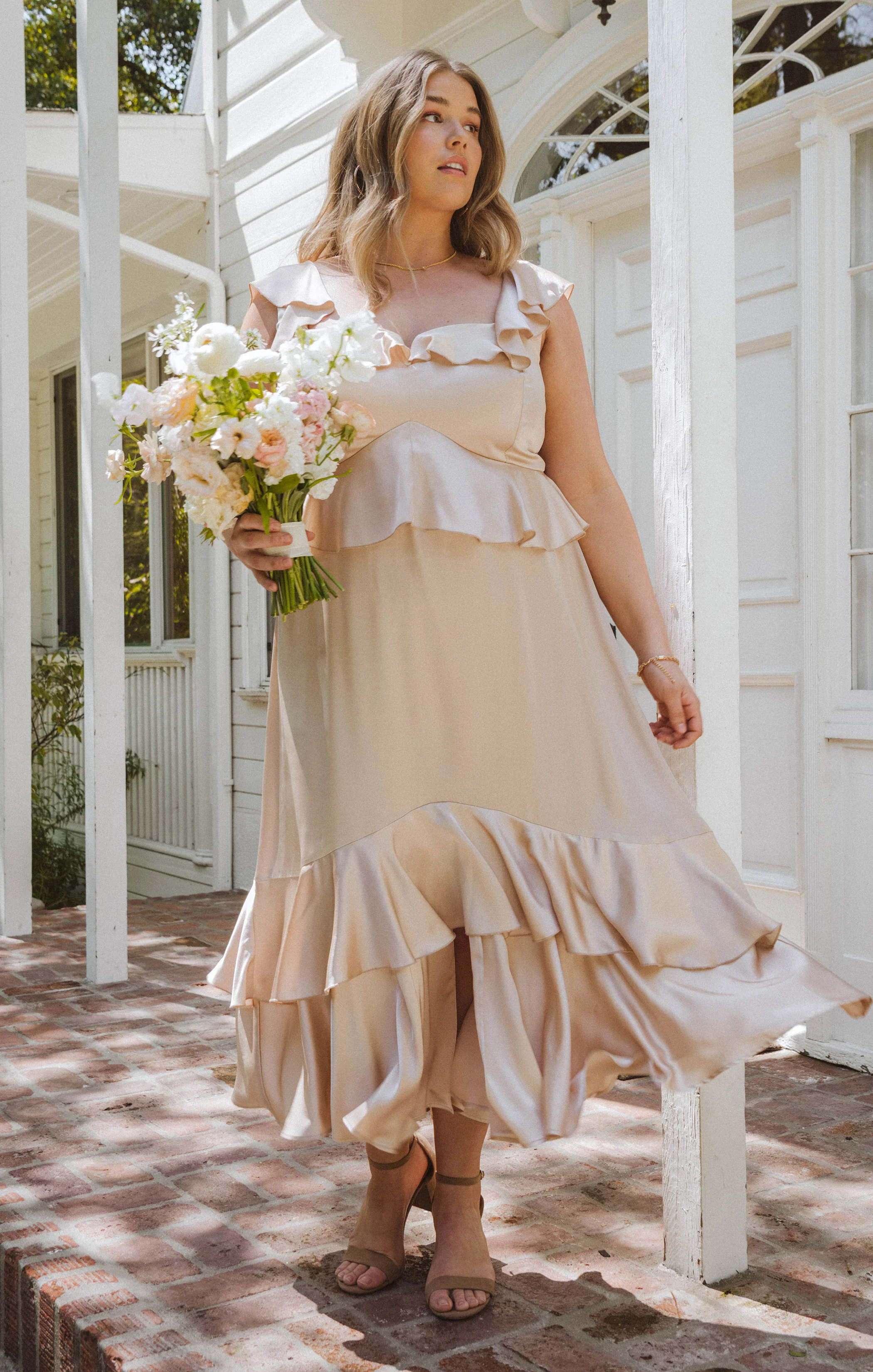 Reese Ruffle Dress ~ Champagne Luxe Satin - Image 3