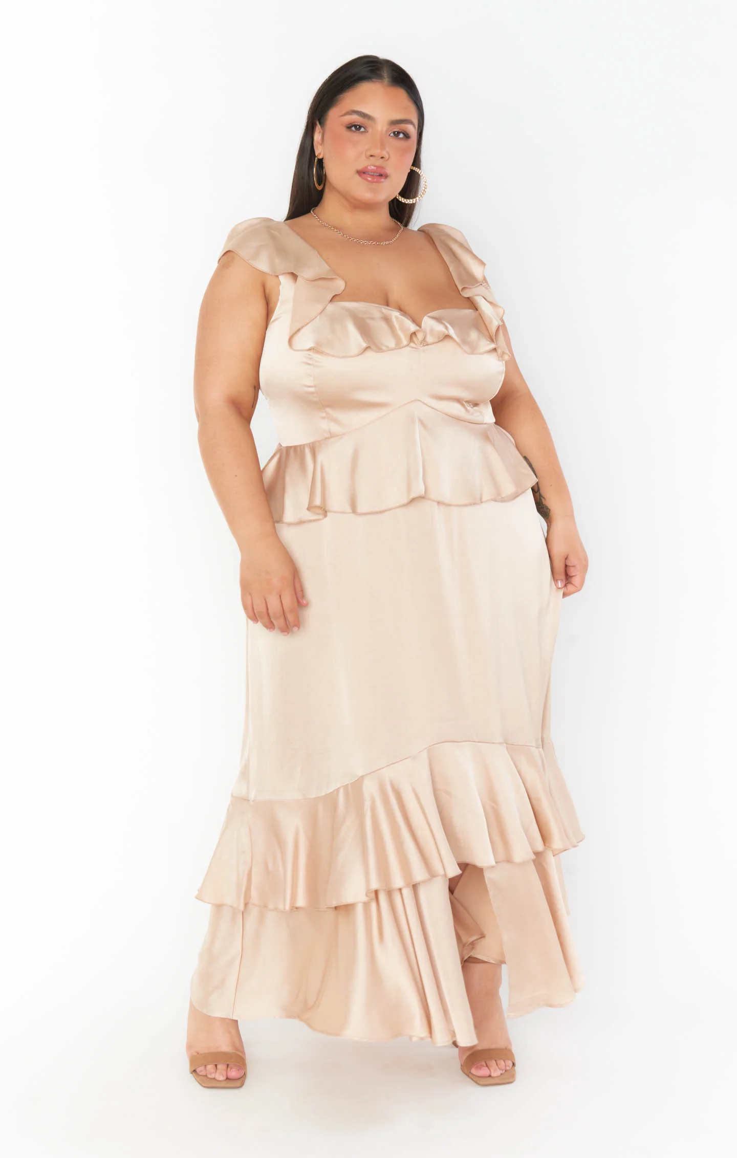 Reese Ruffle Dress ~ Champagne Luxe Satin - Image 5