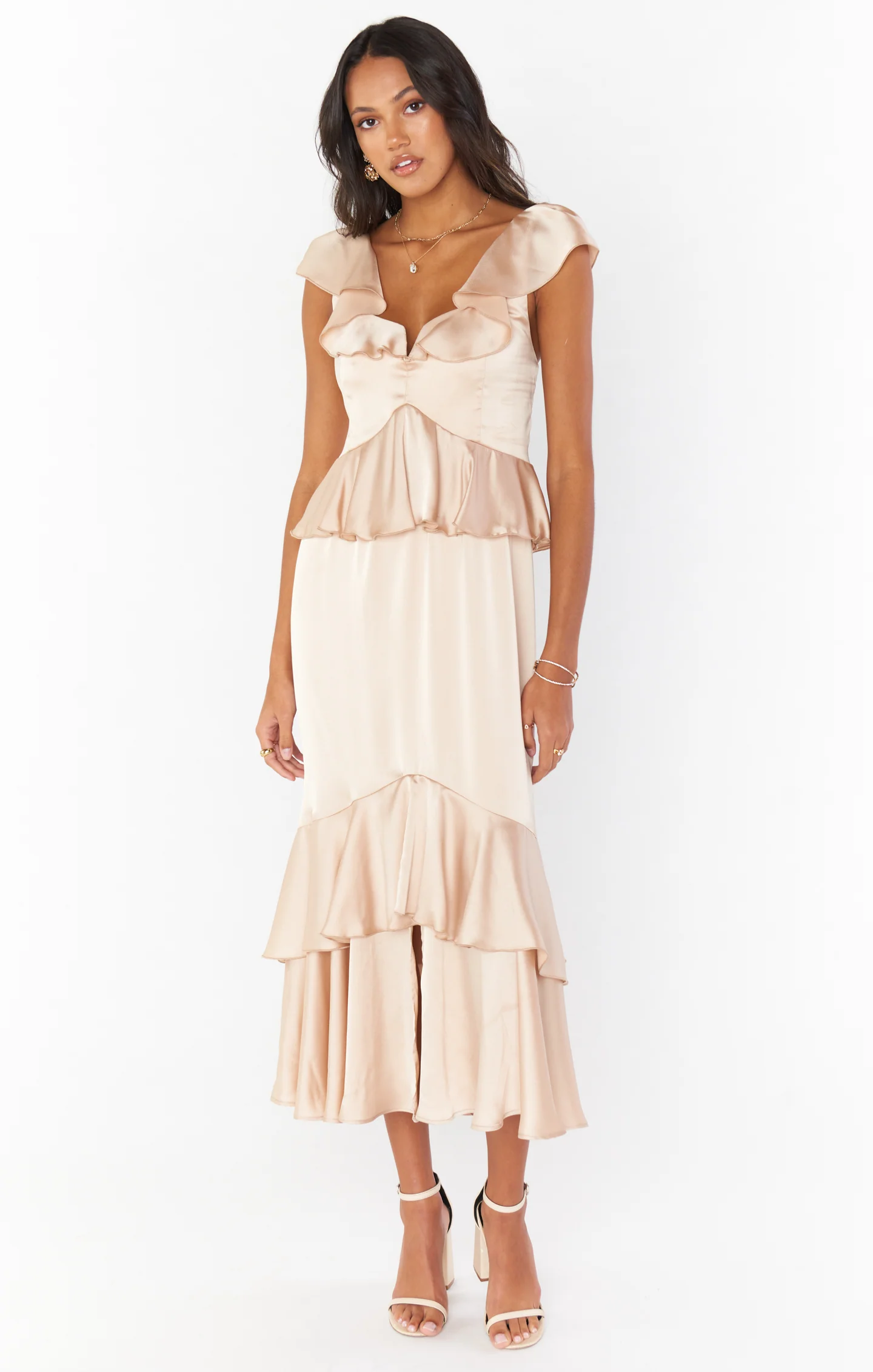 Reese Ruffle Dress ~ Champagne Luxe Satin - Image 6