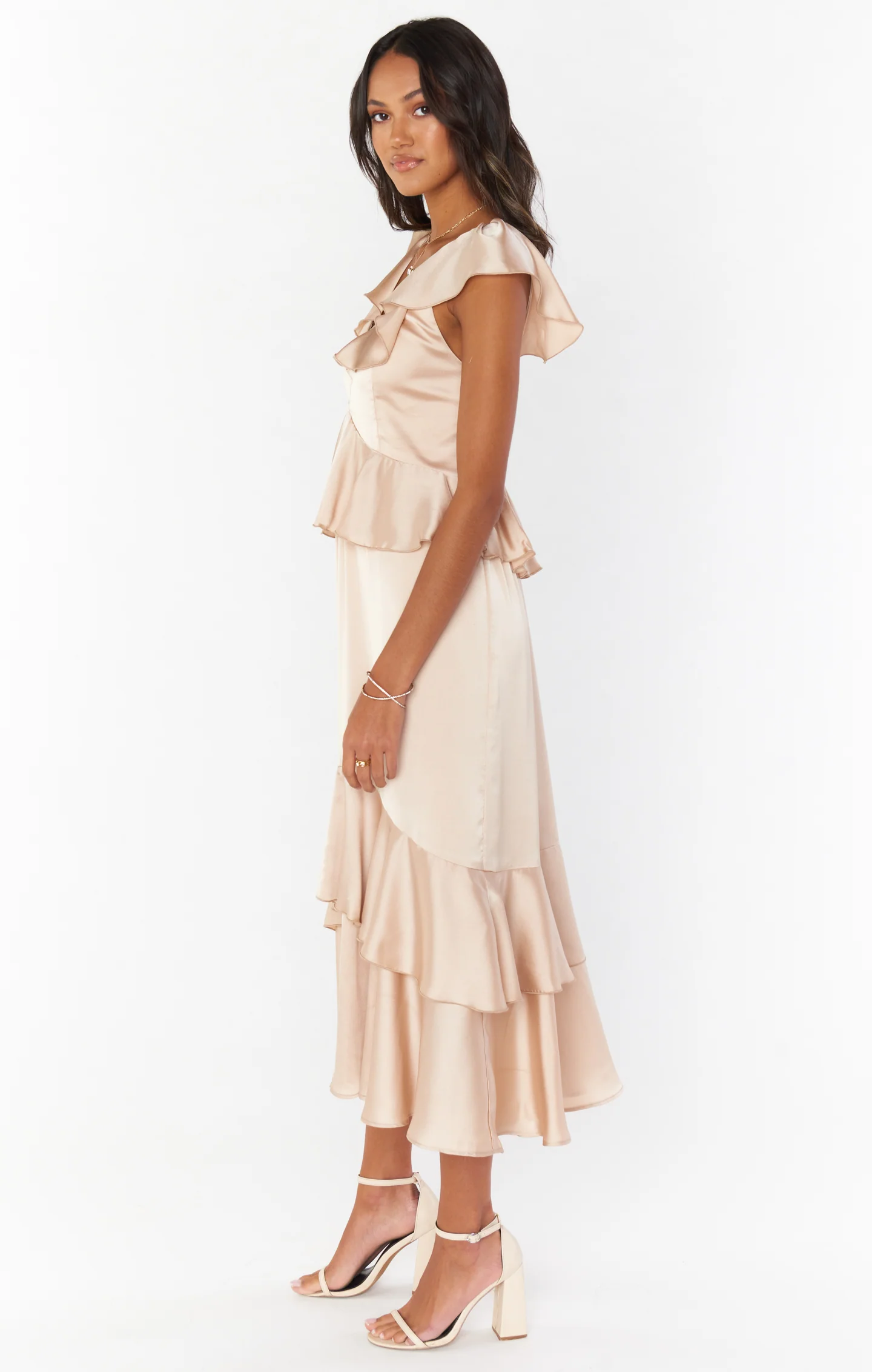 Reese Ruffle Dress ~ Champagne Luxe Satin - Image 8