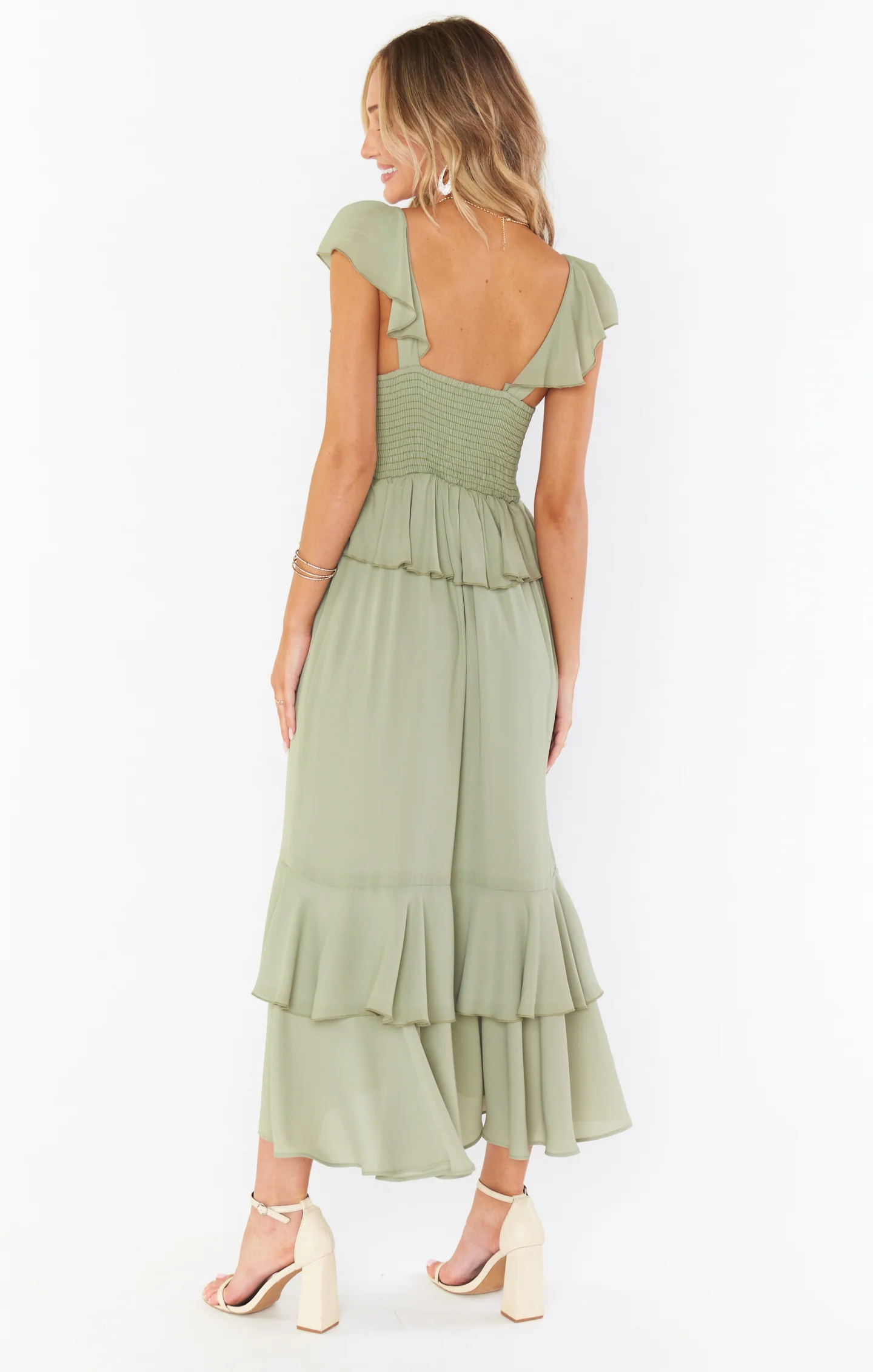 Reese Ruffle Dress ~ Moss Green Crisp - Image 4