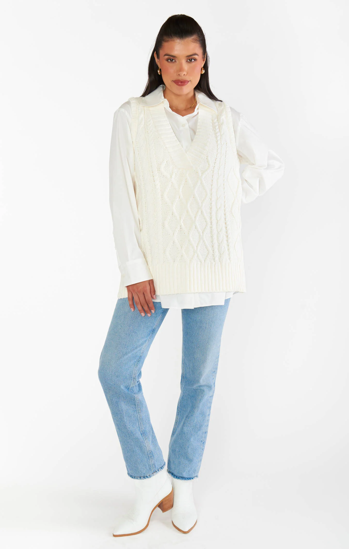 Reid Sweater Vest ~ Cream Cable Knit - Image 6