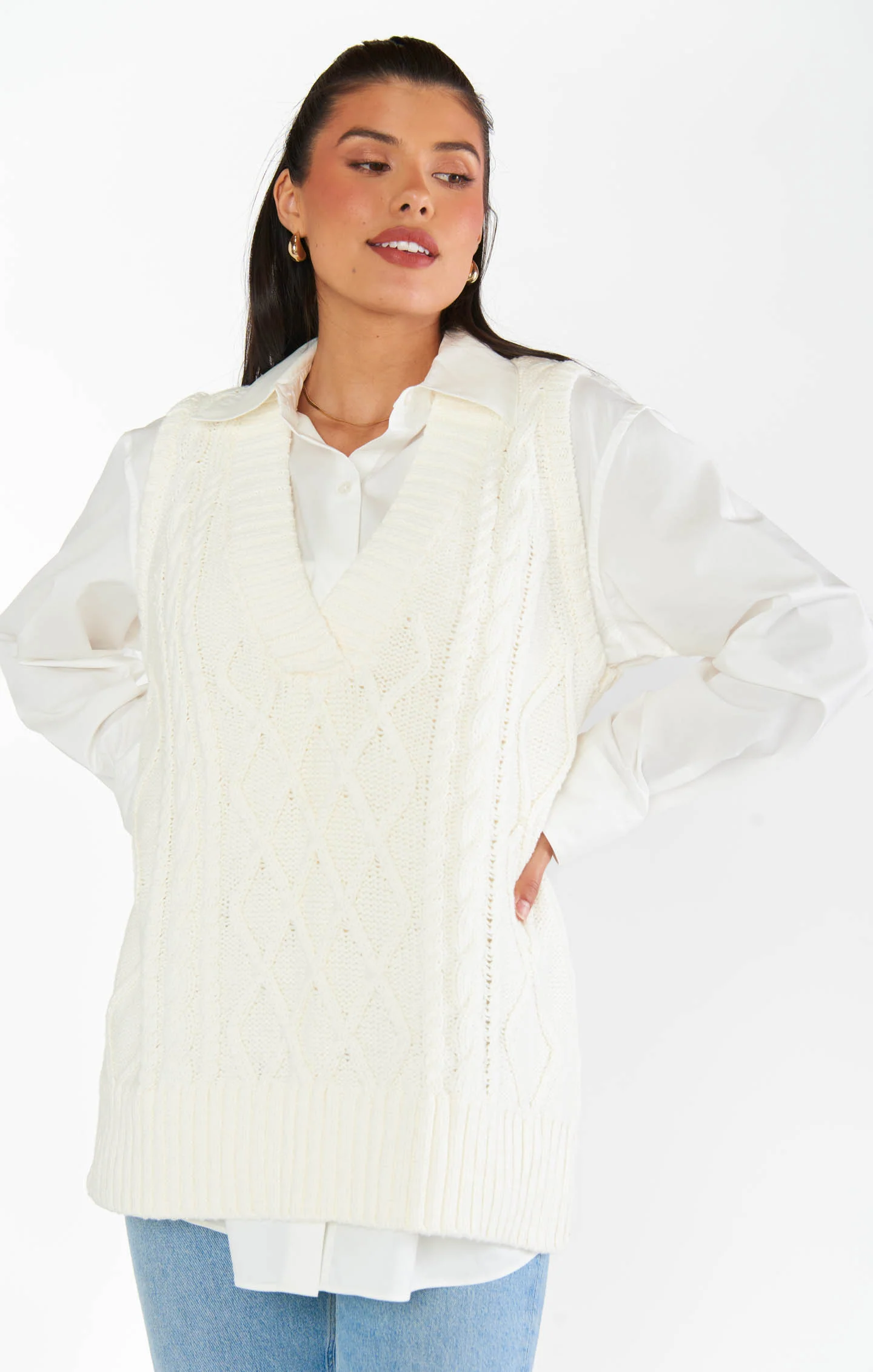 Reid Sweater Vest ~ Cream Cable Knit - Image 9