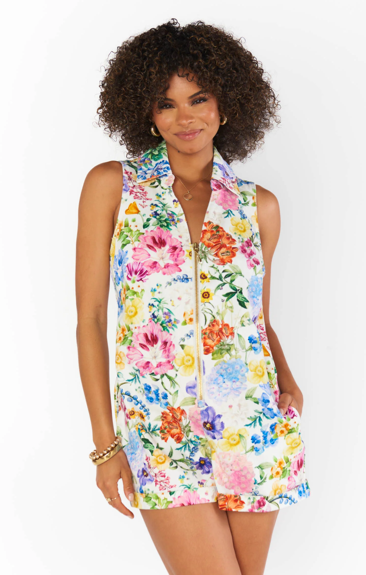 Reno Romper ~ Ivory Botanical Floral Denim - Image 2