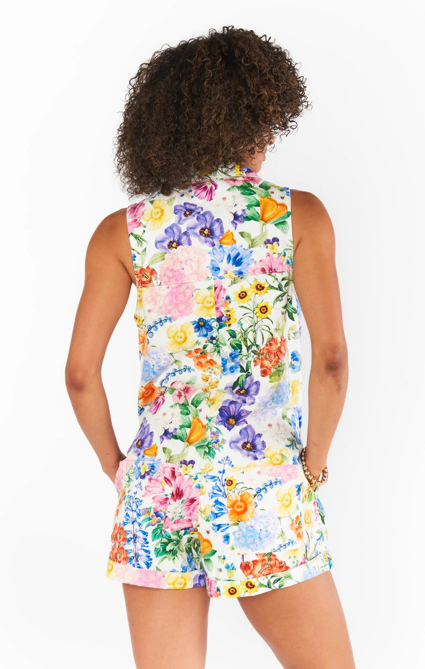 Reno Romper ~ Ivory Botanical Floral Denim - Image 7