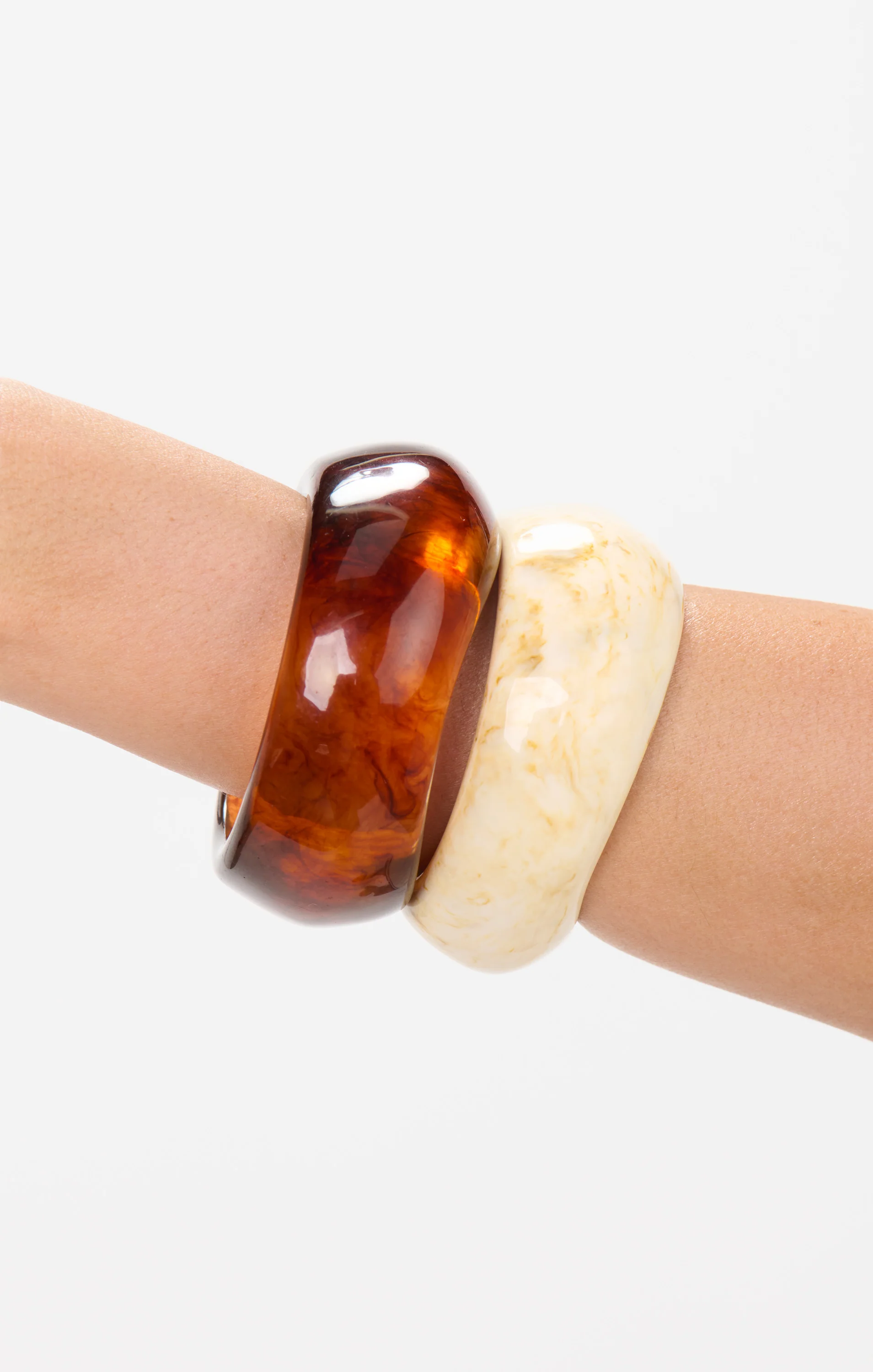 Resin Bangle Set ~ Cream & Brown - Image 4
