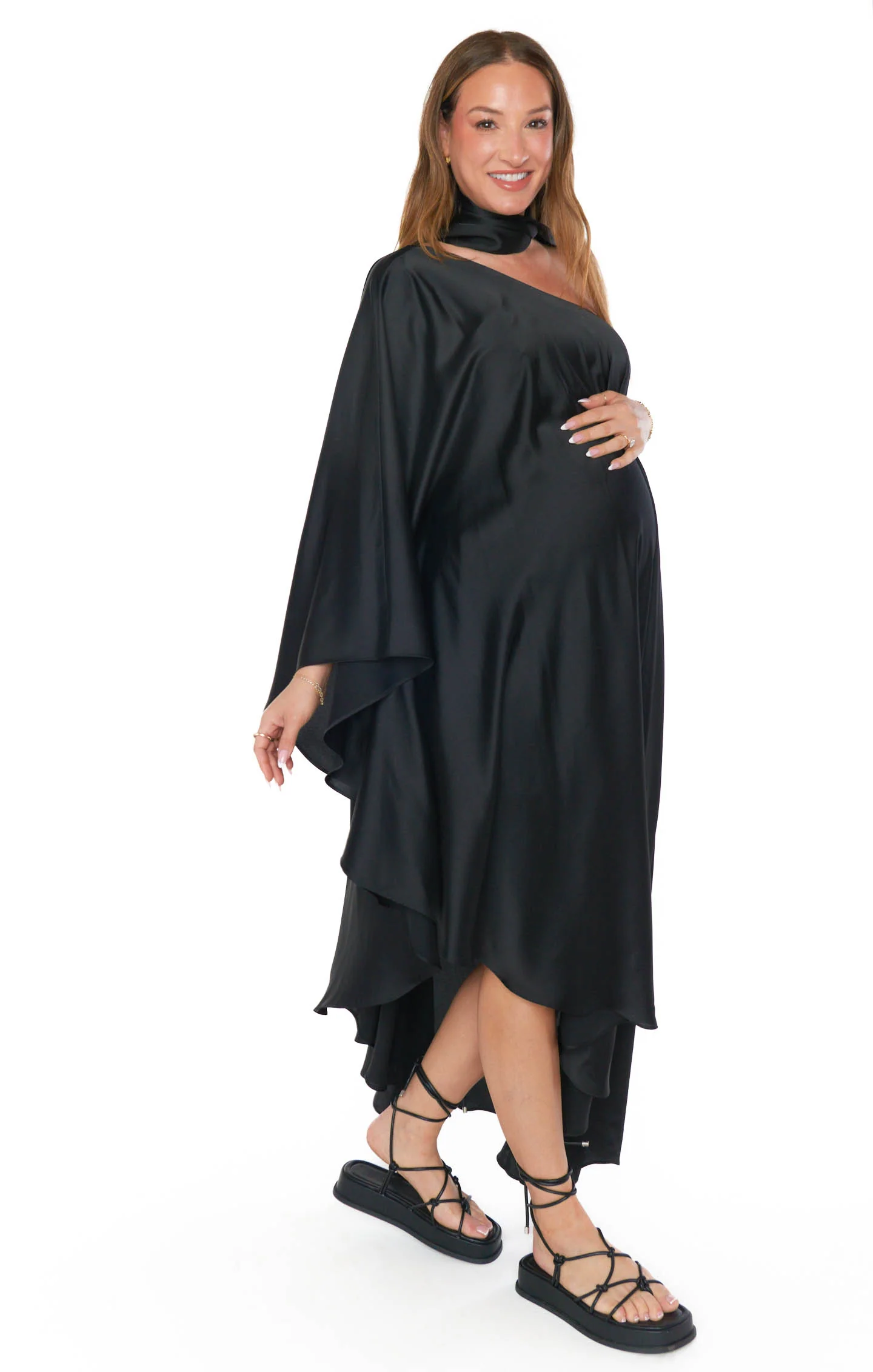 Rhea One Shoulder Dress ~ Black Luxe Satin - Image 10