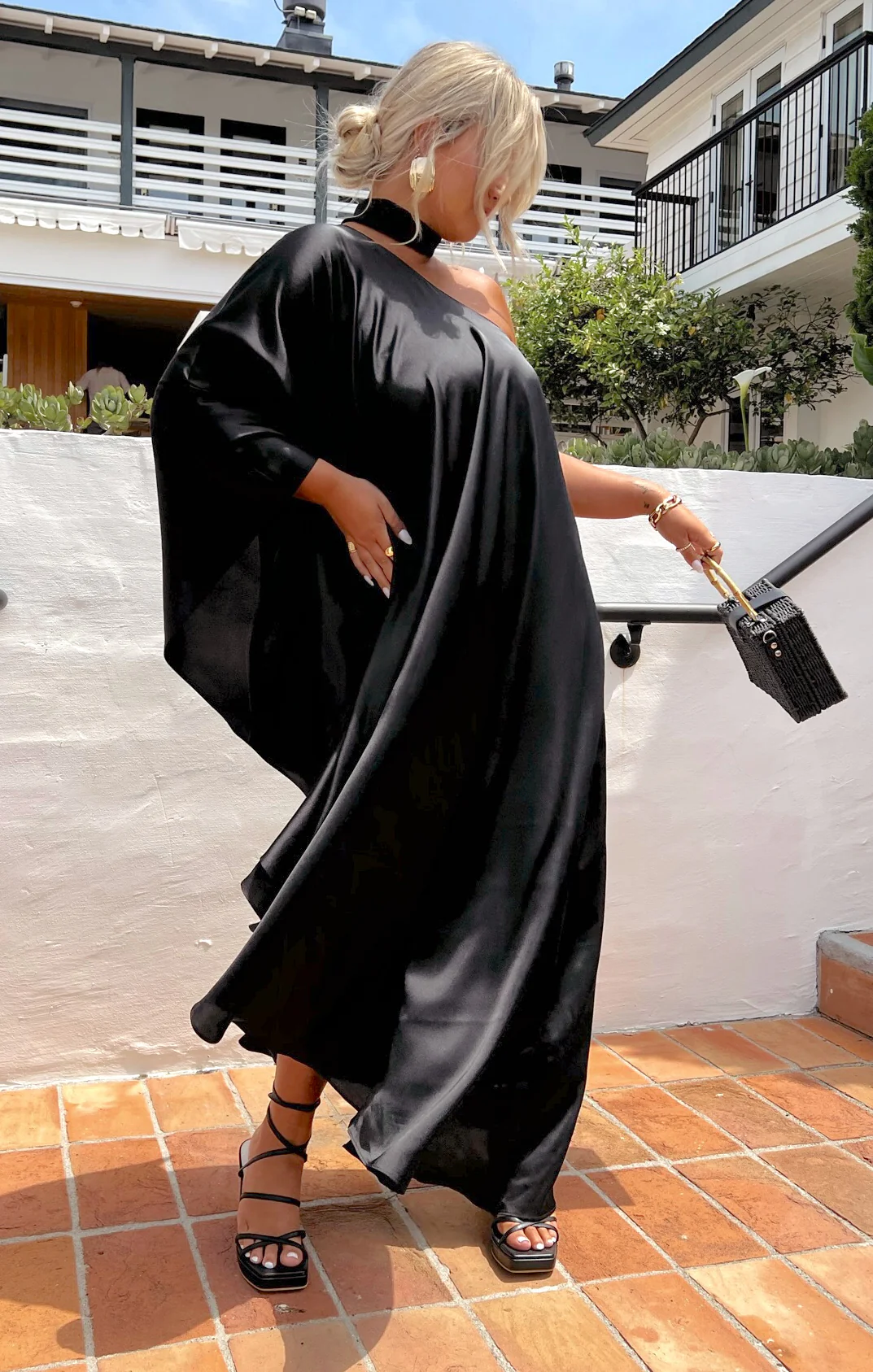 Rhea One Shoulder Dress ~ Black Luxe Satin - Image 3