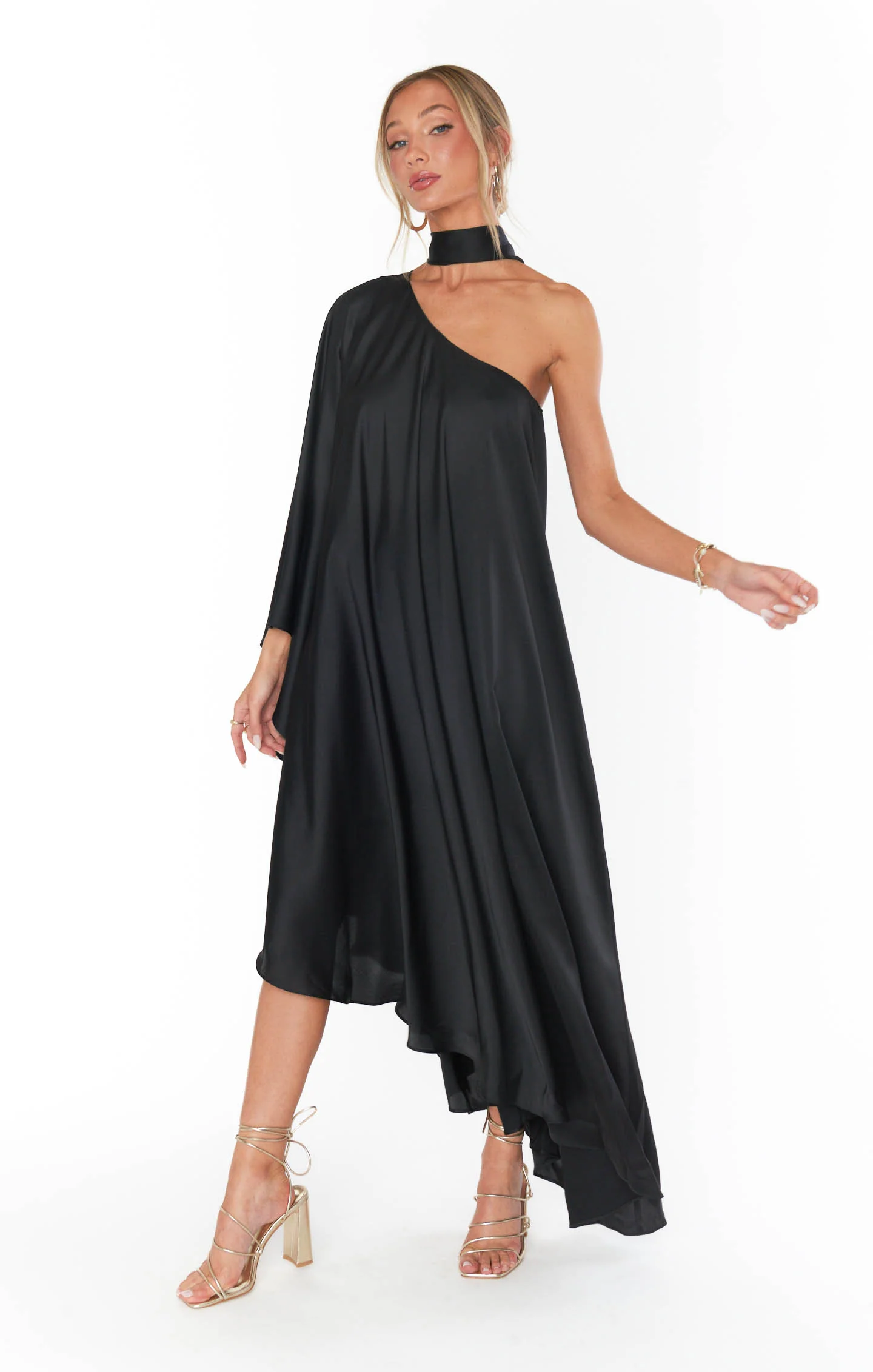 Rhea One Shoulder Dress ~ Black Luxe Satin - Image 5