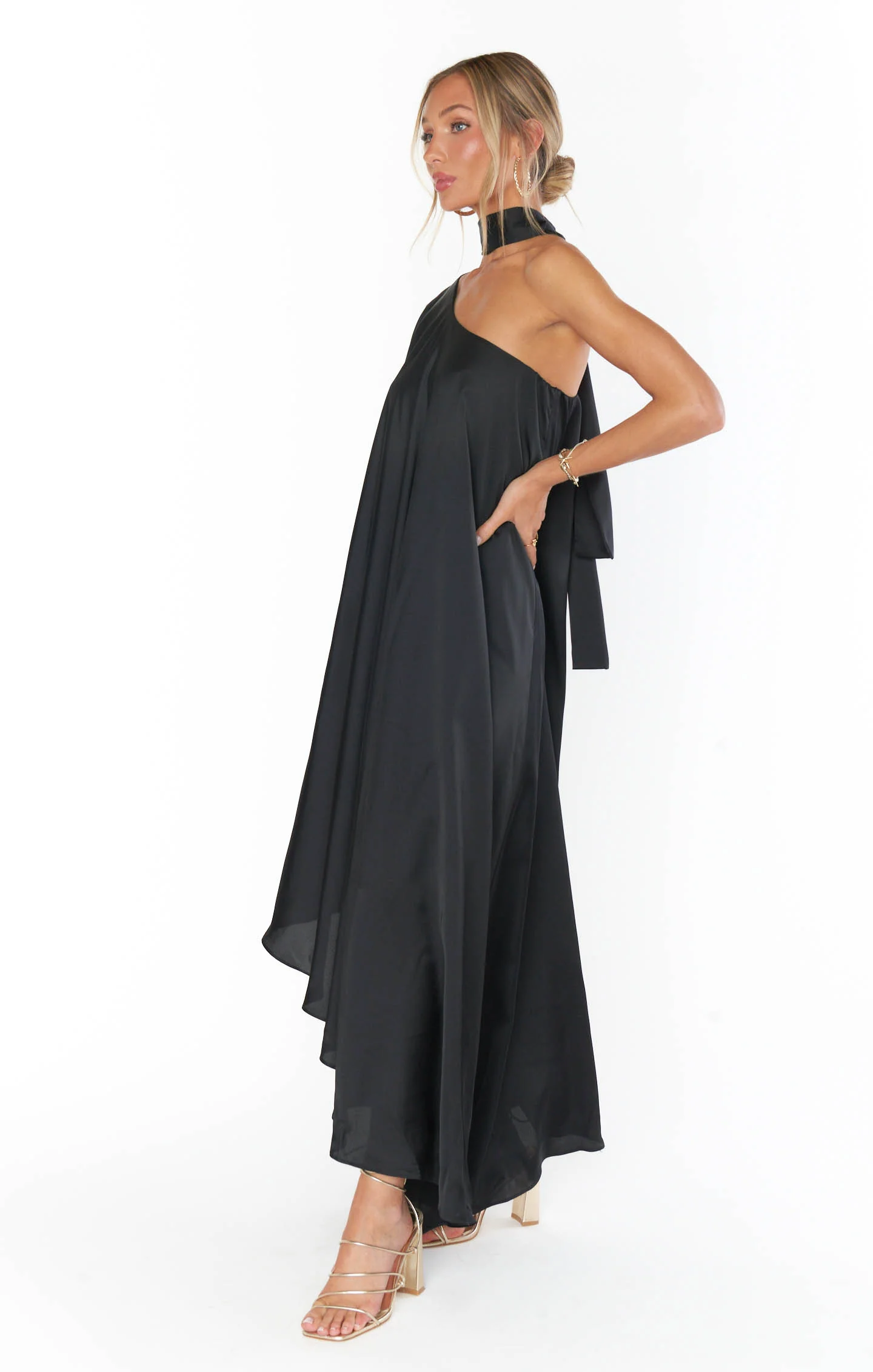 Rhea One Shoulder Dress ~ Black Luxe Satin - Image 6