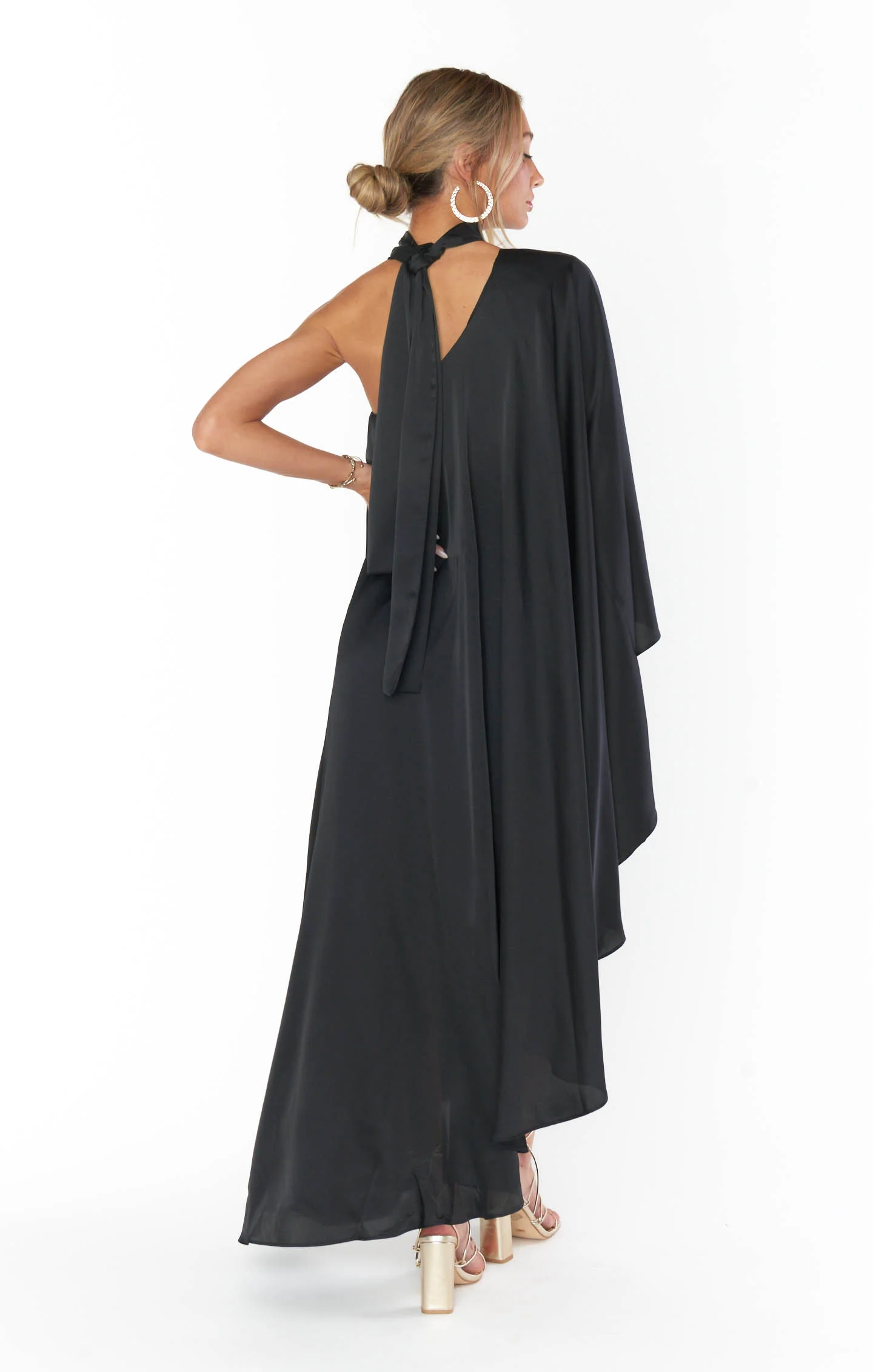 Rhea One Shoulder Dress ~ Black Luxe Satin - Image 7