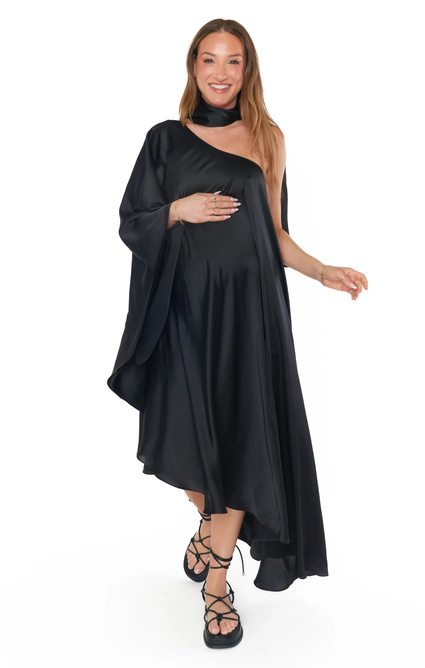 Rhea One Shoulder Dress ~ Black Luxe Satin - Image 8