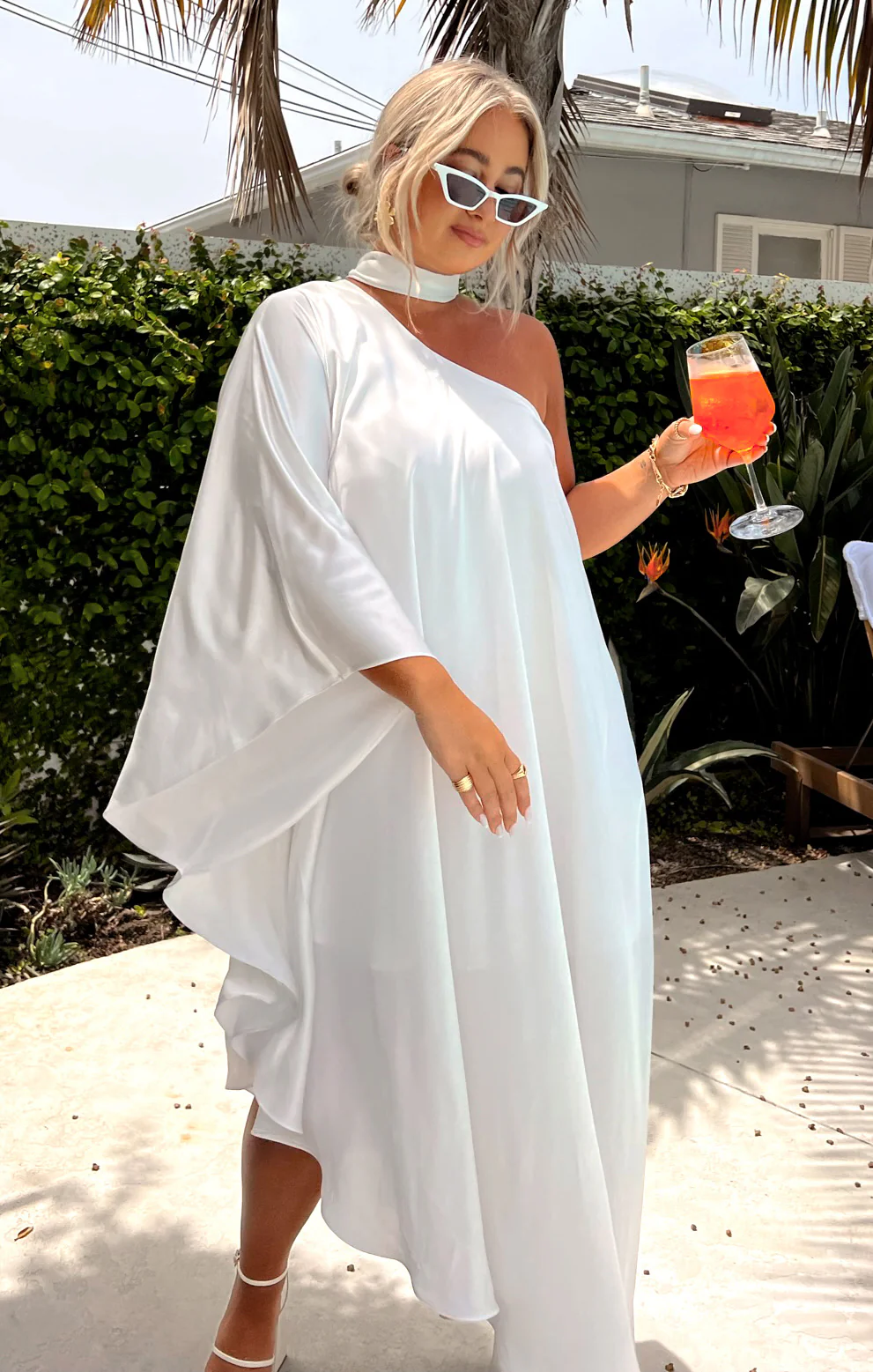 Rhea One Shoulder Dress ~ Ivory Luxe Satin - Image 3