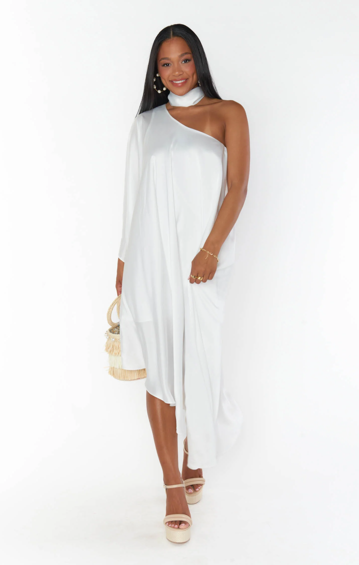Rhea One Shoulder Dress ~ Ivory Luxe Satin - Image 4