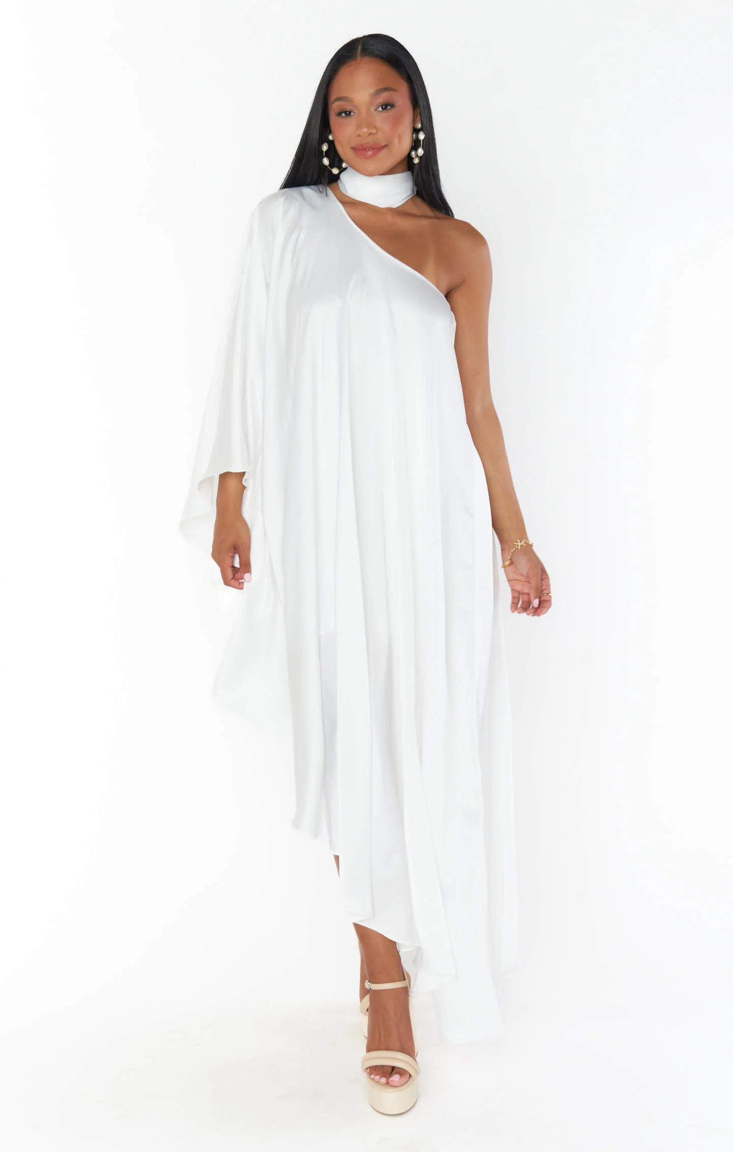 Rhea One Shoulder Dress ~ Ivory Luxe Satin - Image 6