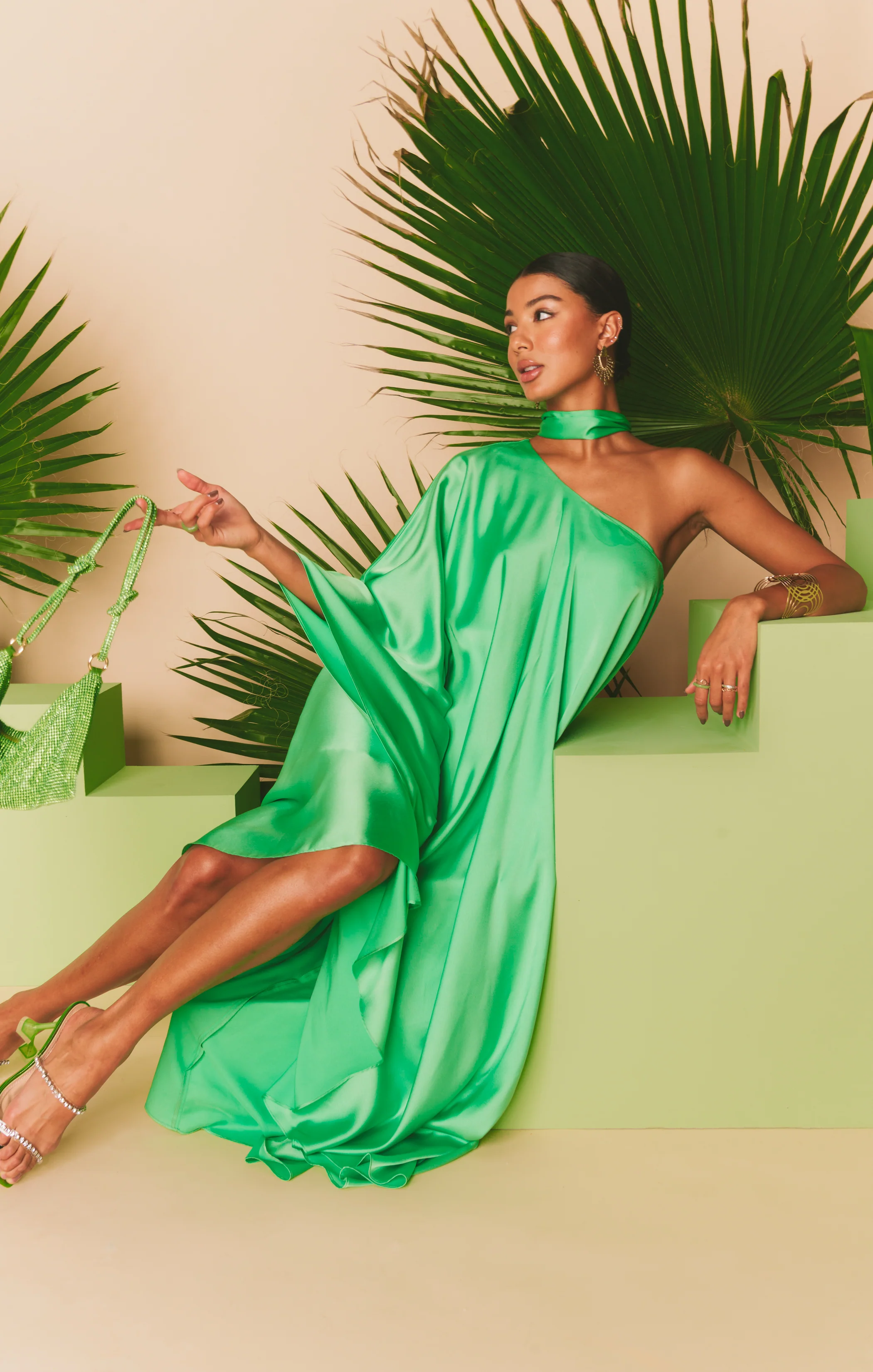 Rhea One Shoulder Dress ~ Kiwi Luxe Satin - Image 10