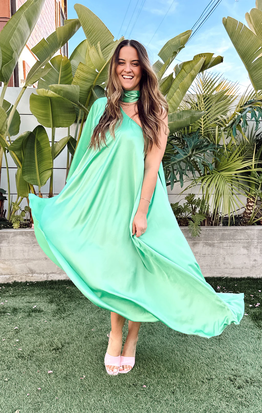 Rhea One Shoulder Dress ~ Kiwi Luxe Satin - Image 12