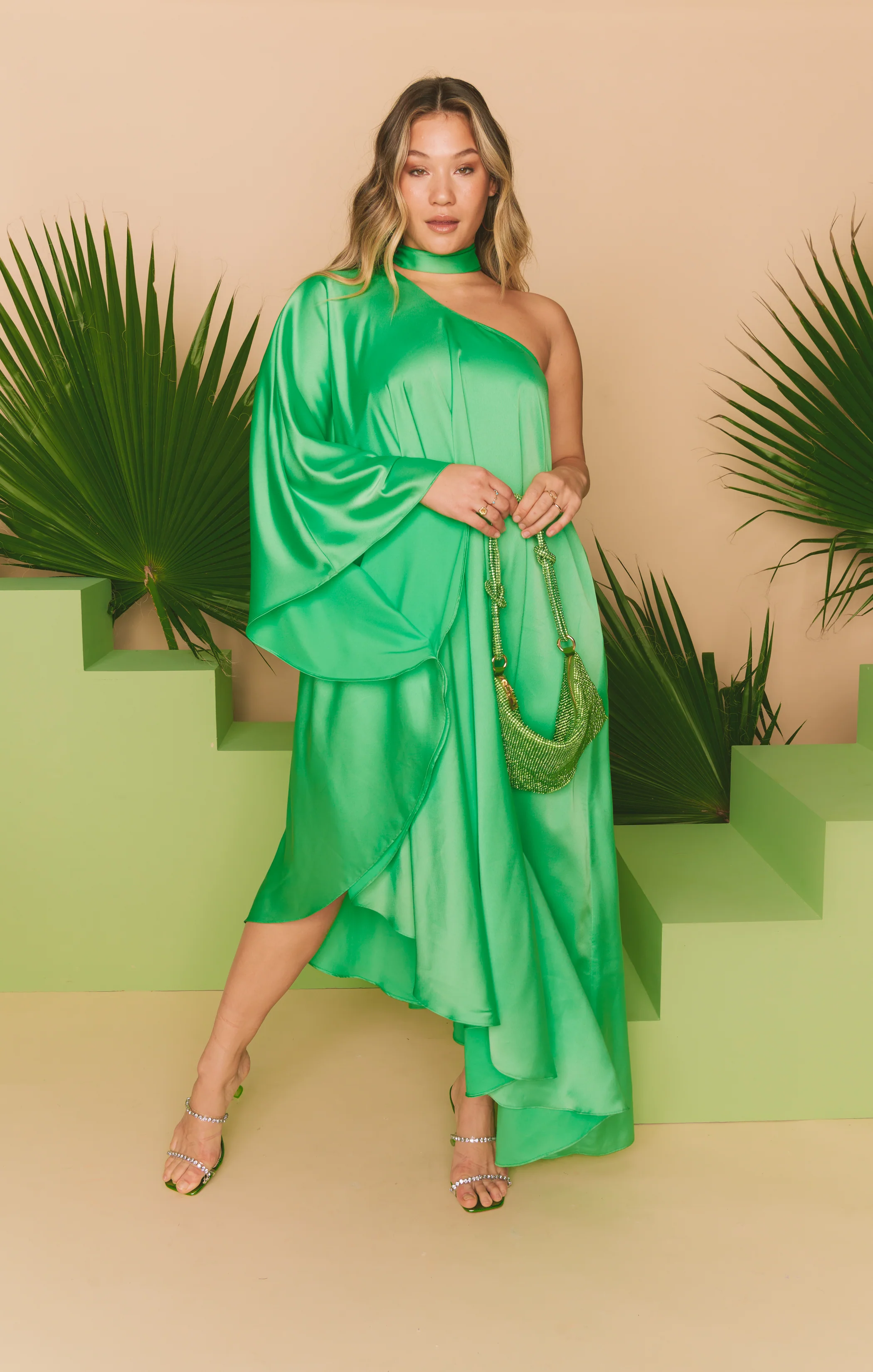 Rhea One Shoulder Dress ~ Kiwi Luxe Satin - Image 3