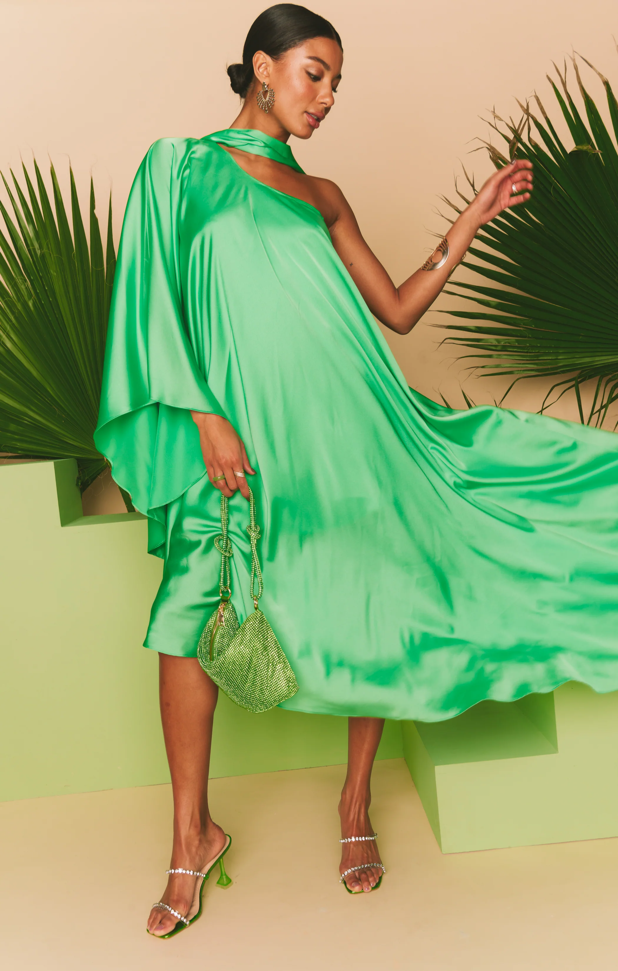 Rhea One Shoulder Dress ~ Kiwi Luxe Satin - Image 5