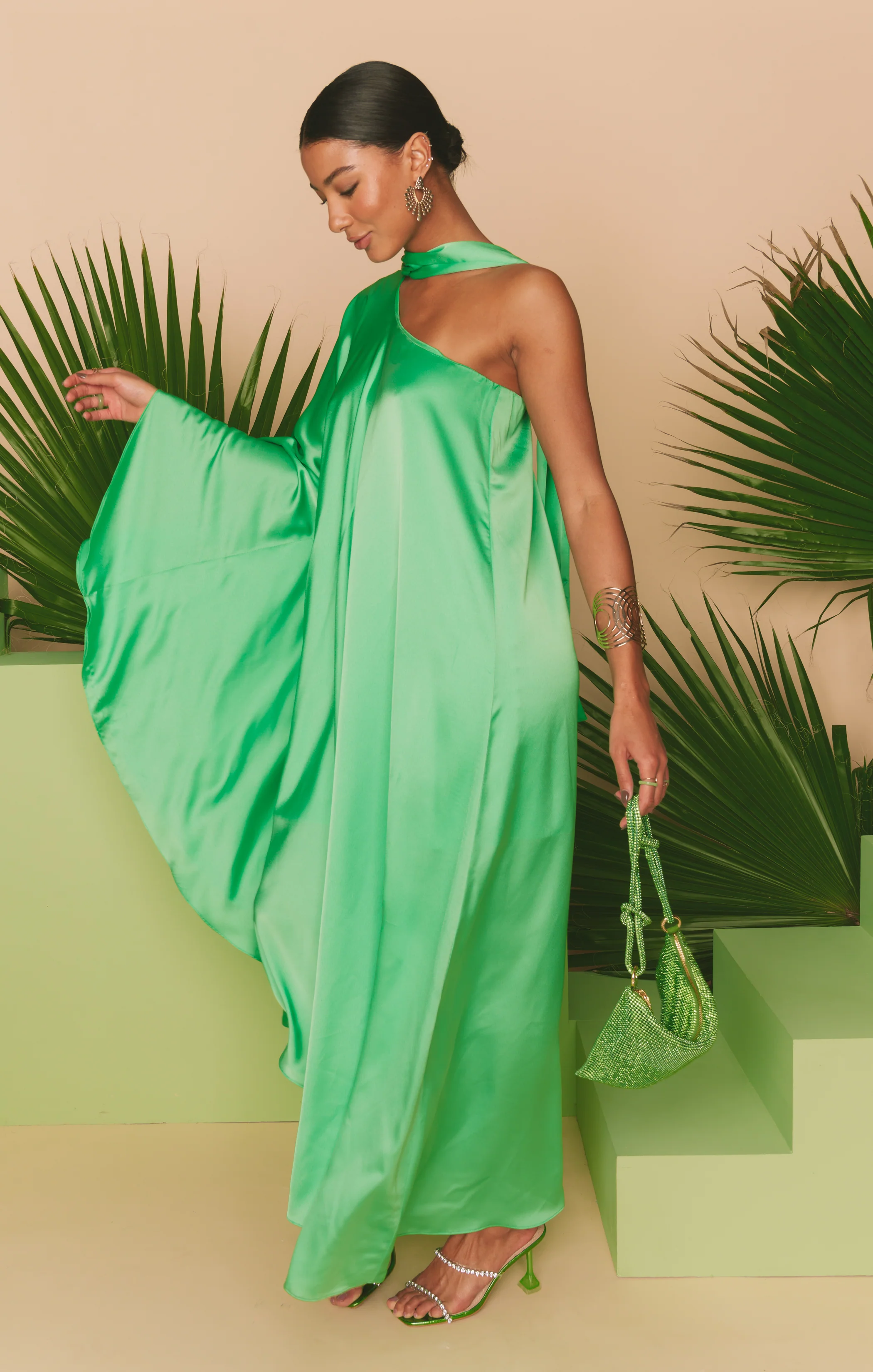 Rhea One Shoulder Dress ~ Kiwi Luxe Satin - Image 7