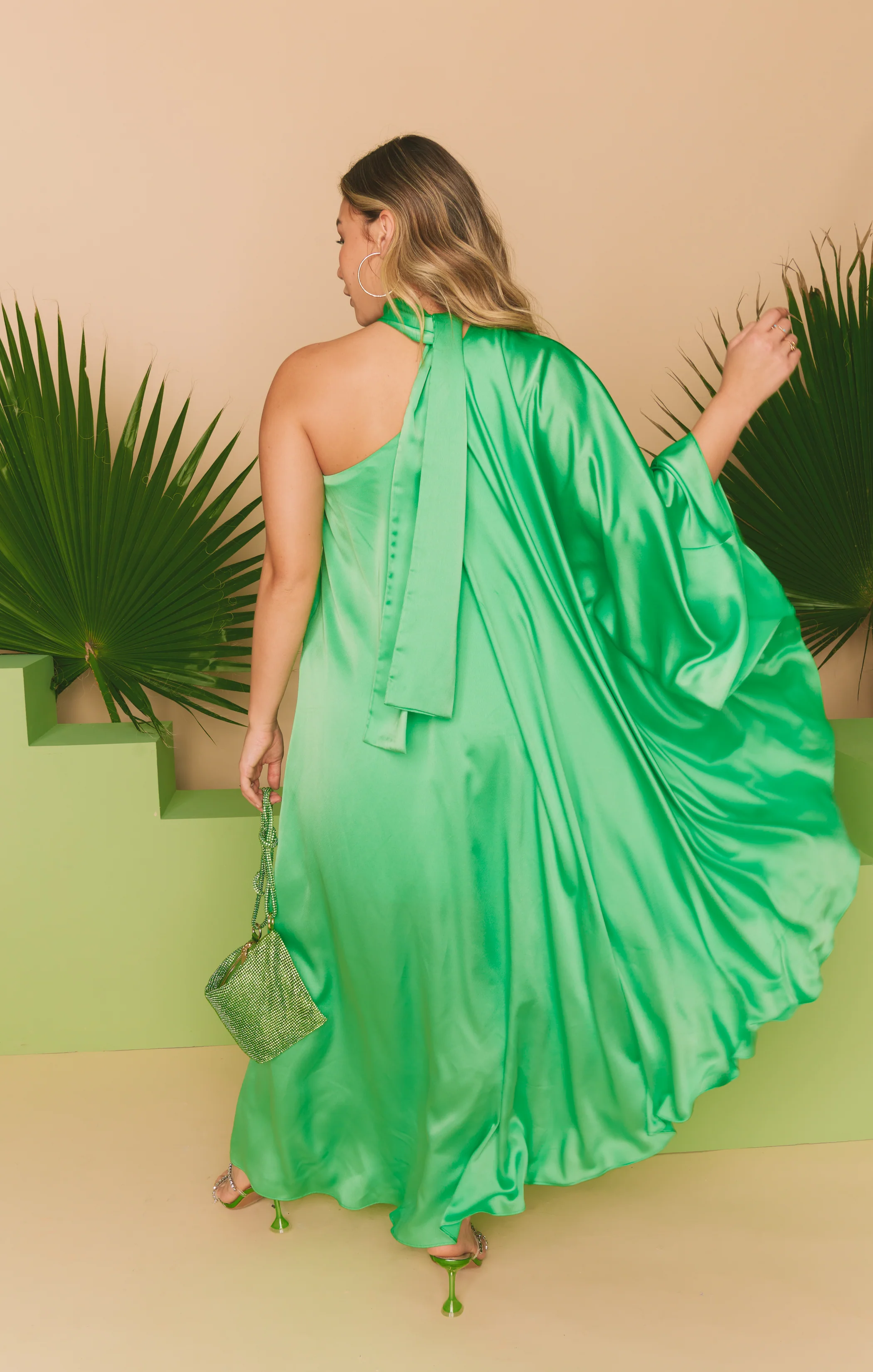 Rhea One Shoulder Dress ~ Kiwi Luxe Satin - Image 8
